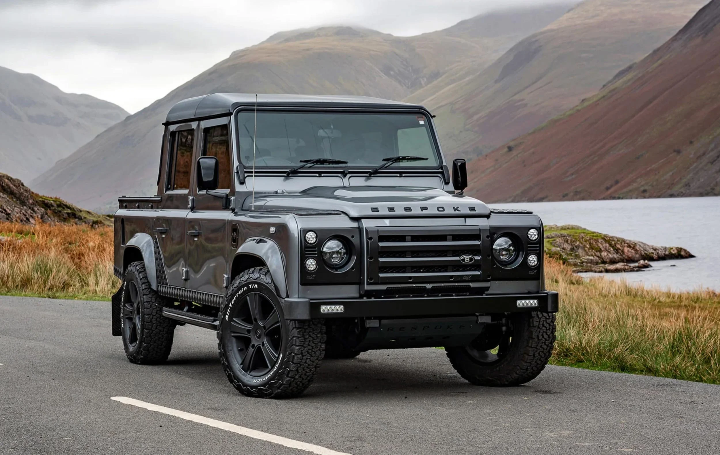 Land Rover Defender 110 photographed beside Wast Water in the Lake District.