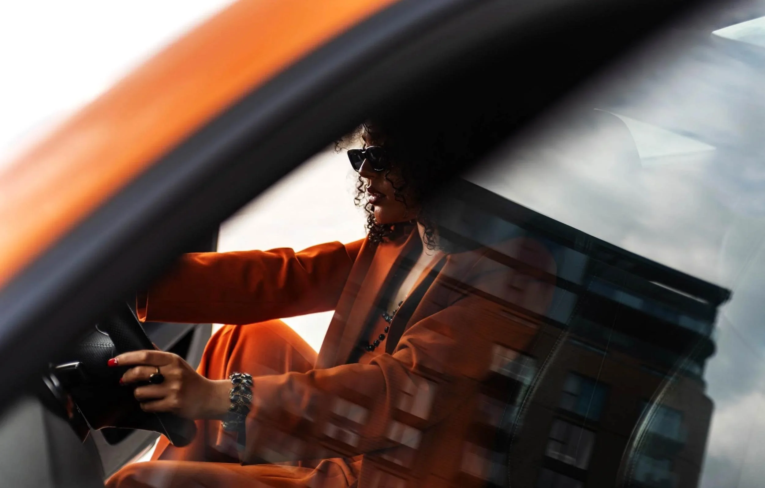 Lifestyle photograph inside an Audi TT during the Turo automotive campaign in London.