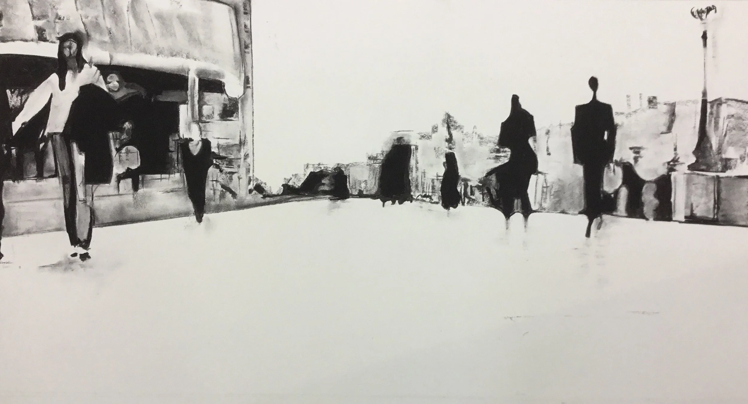 The commute i. charcoal on fabriano paper 117x69cm framed