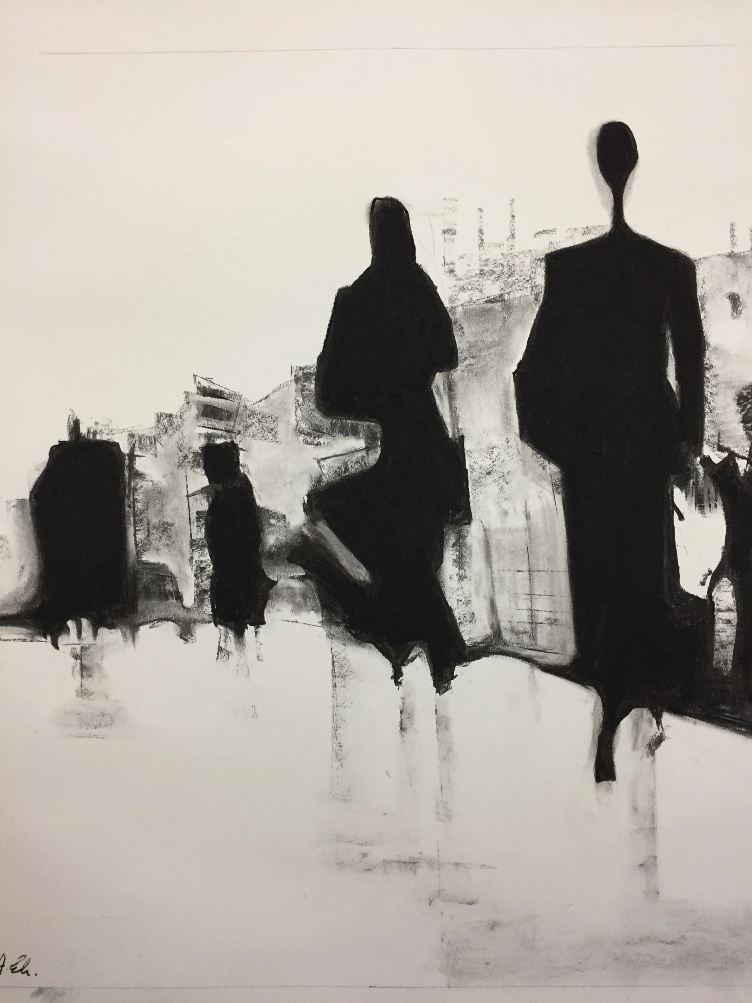 the commute ii charcoal on fabriano. 79x89cm framed
