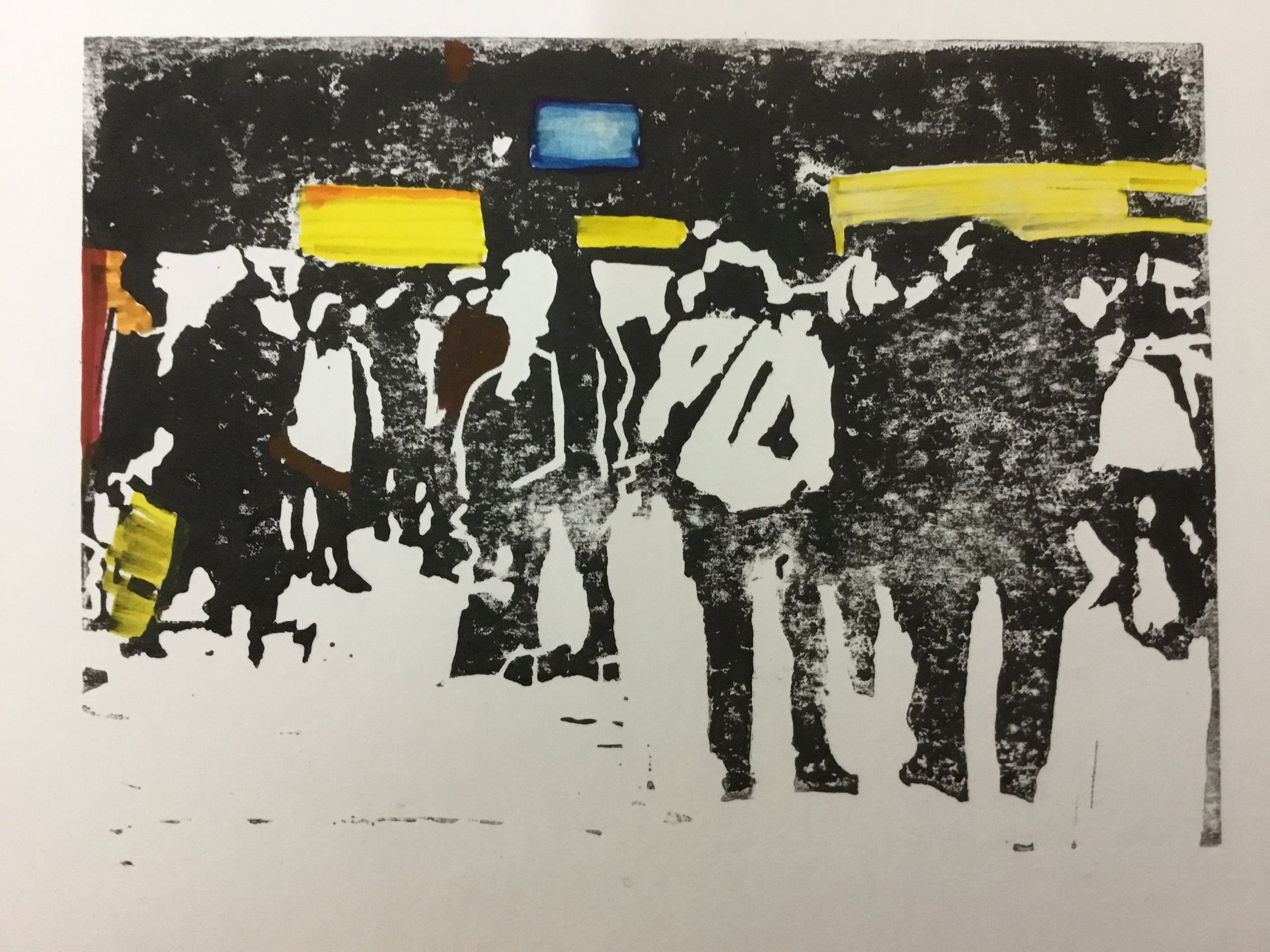 Lino print and paint.