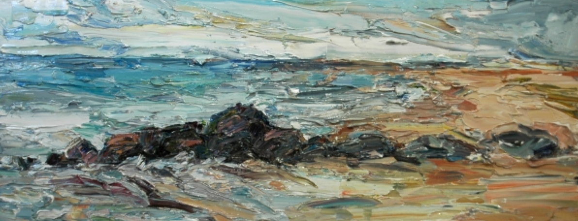  # 55  Stone Harbor Boulders  by Jodie Maurer  24" x 60" | Oil | $2,600.00     Status: Available 