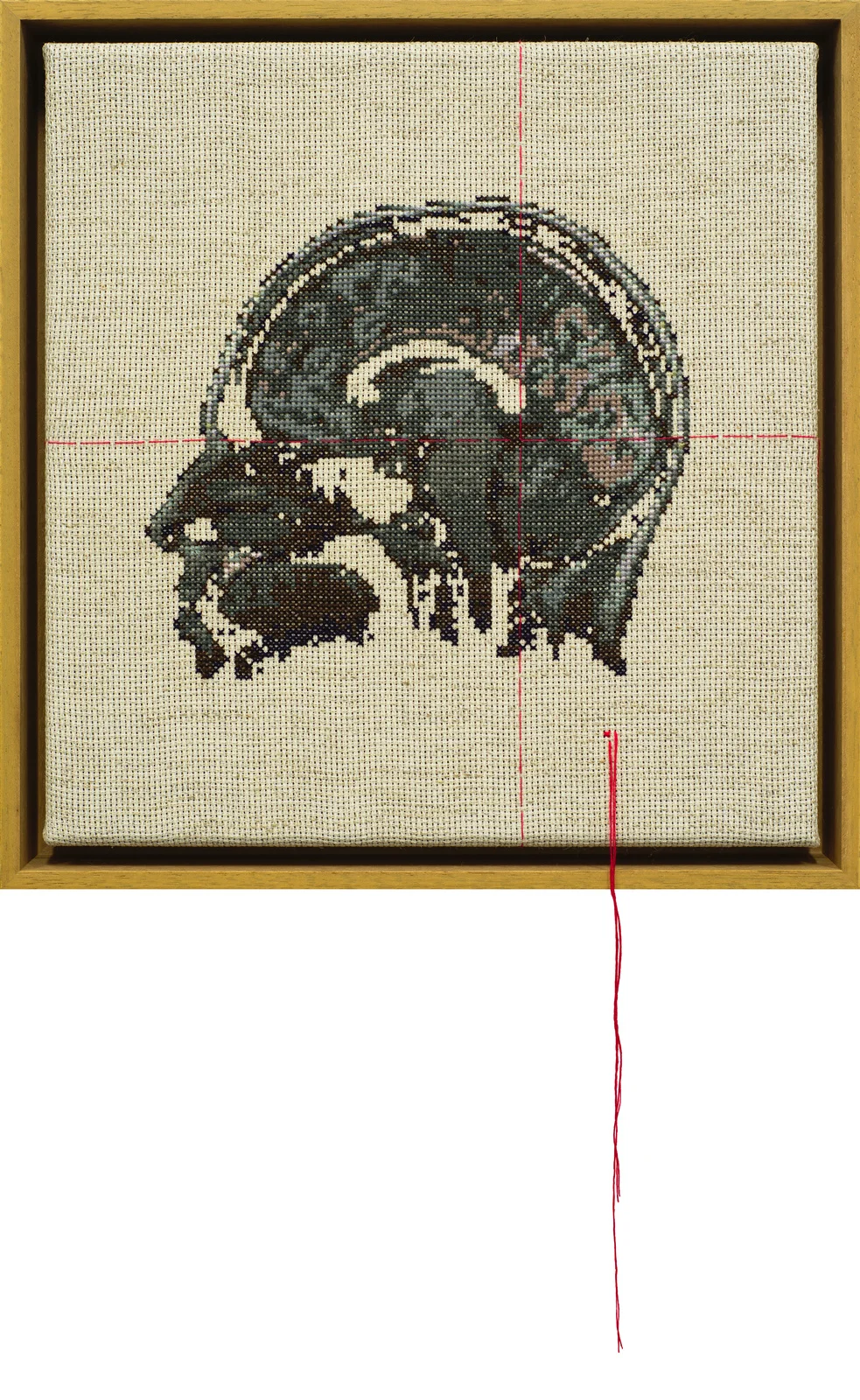 Self Portrait; Artist's Brain Stranded cotton on aida cloth, 2010 300 x 290 mm photo Bob Newman