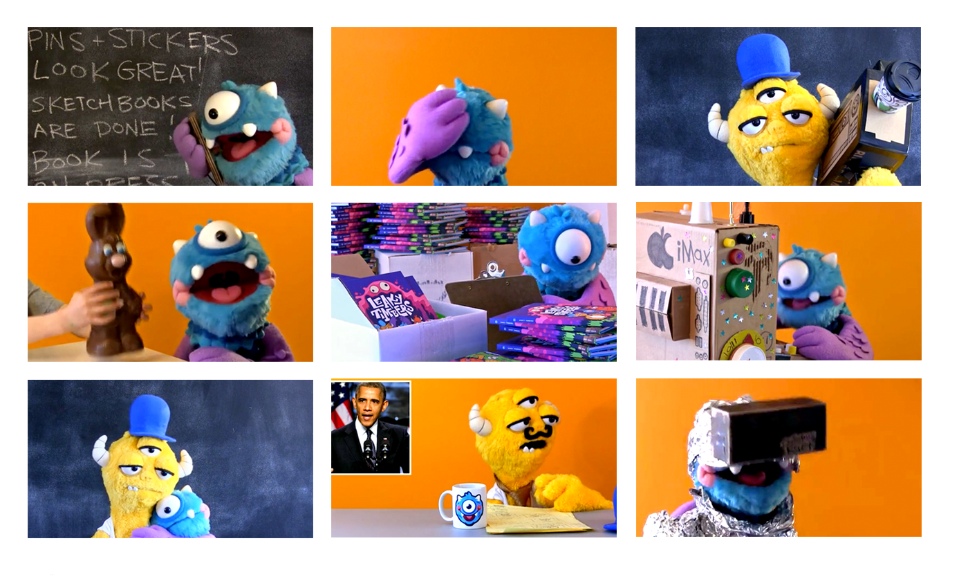 Scenes from various videos with Wolfie and Roy