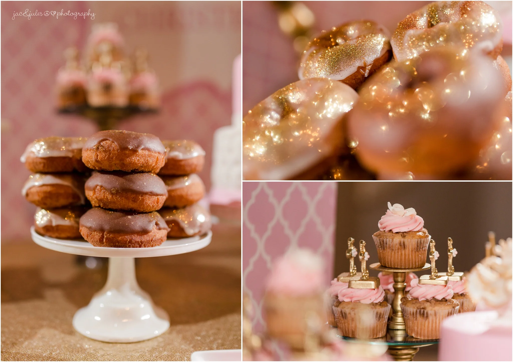 gold and pink donuts.