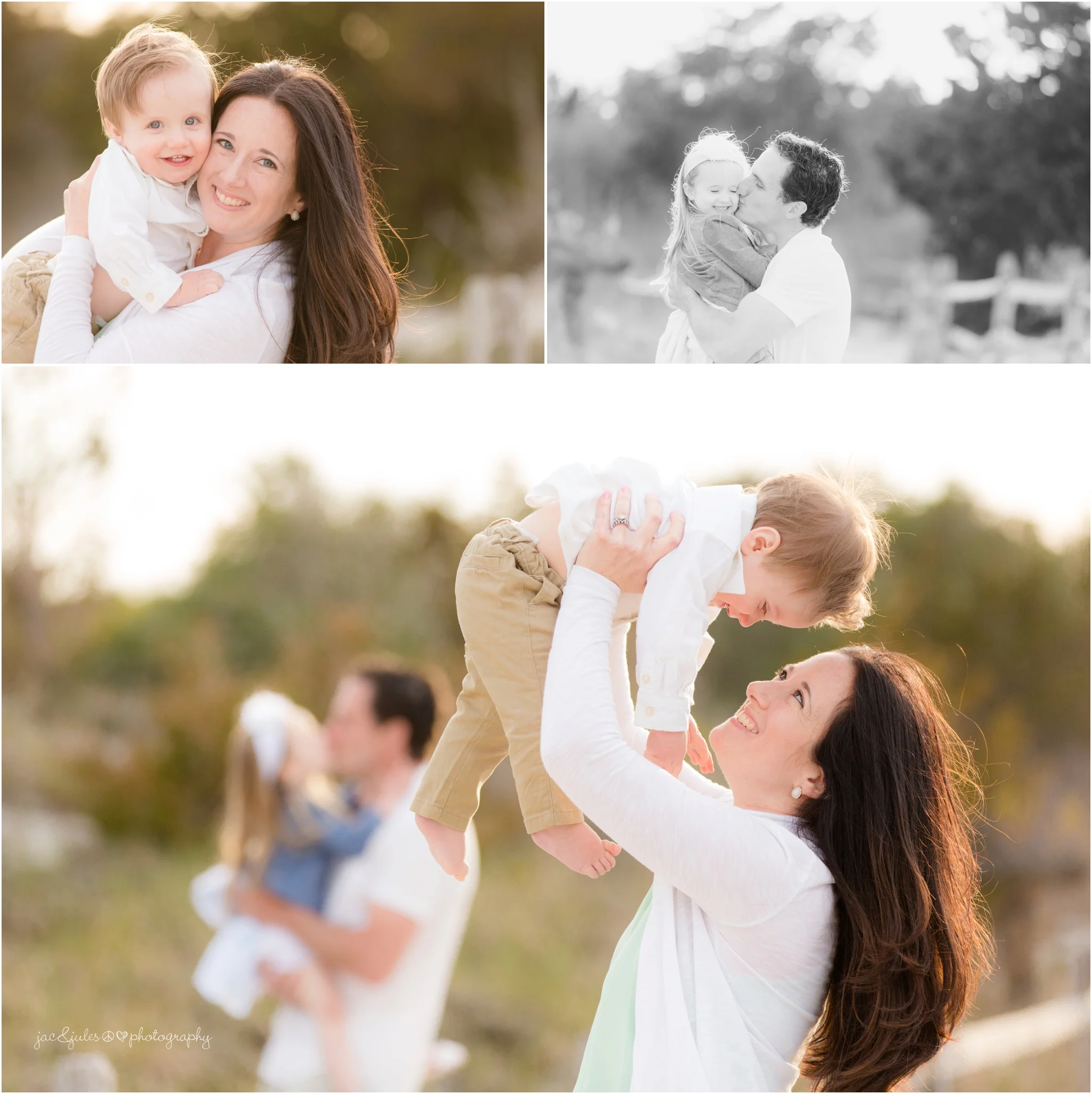 mom playing with her son during family beach photos in seaside park