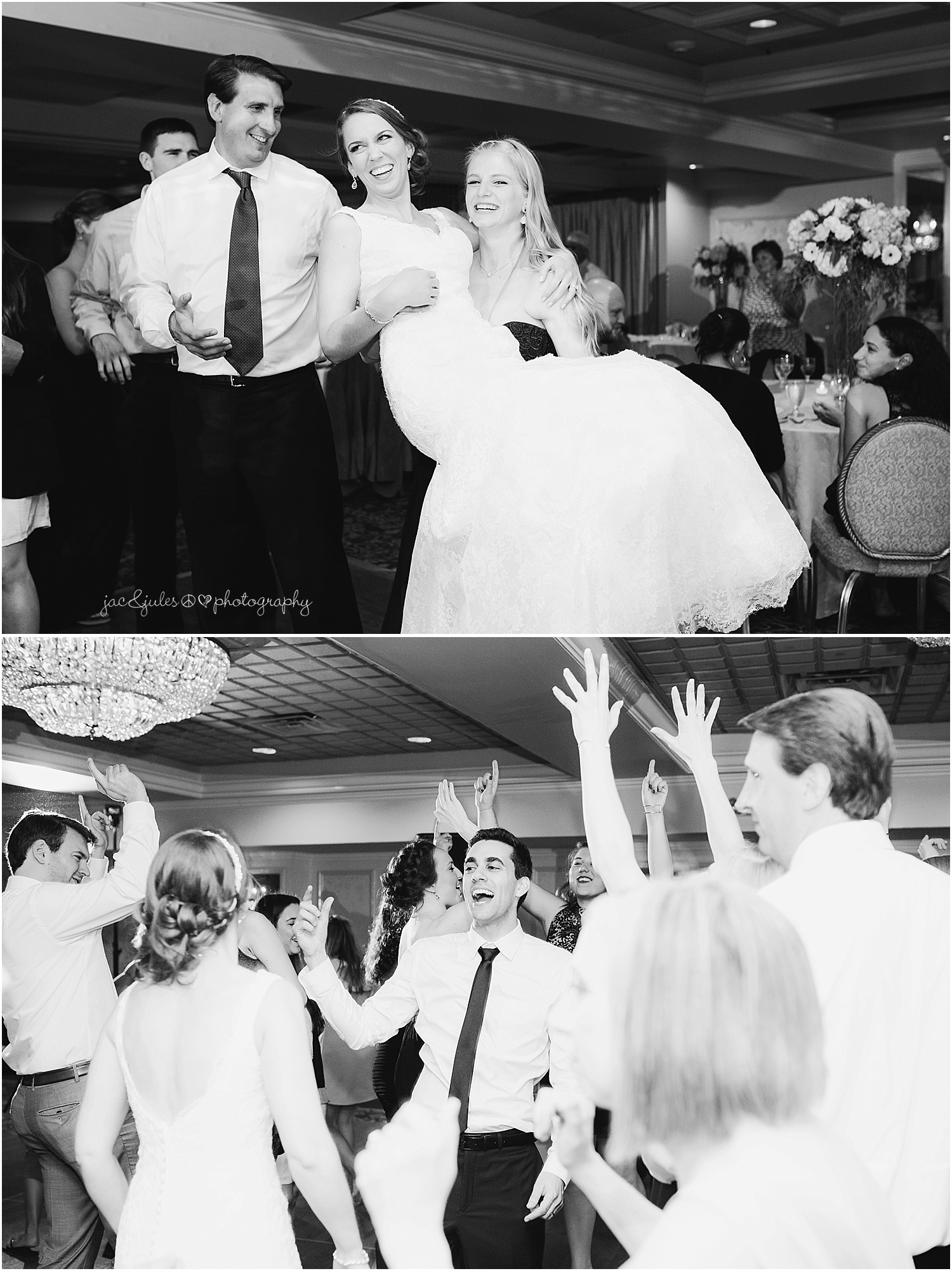 jacnjules photograph fun, wild wedding reception at the olde mill inn in basking ridge nj