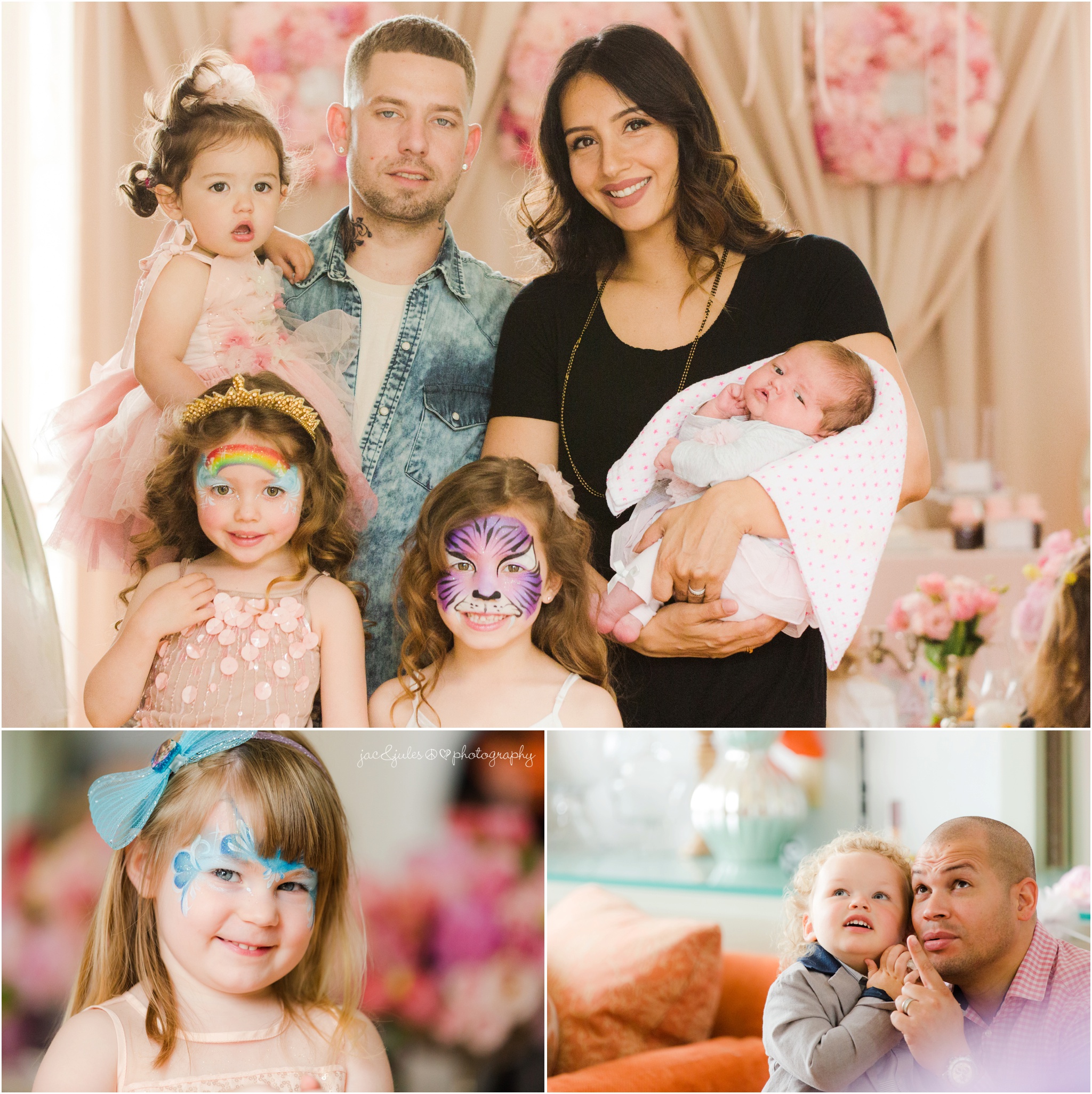 family with four girls at ballerina birthday party