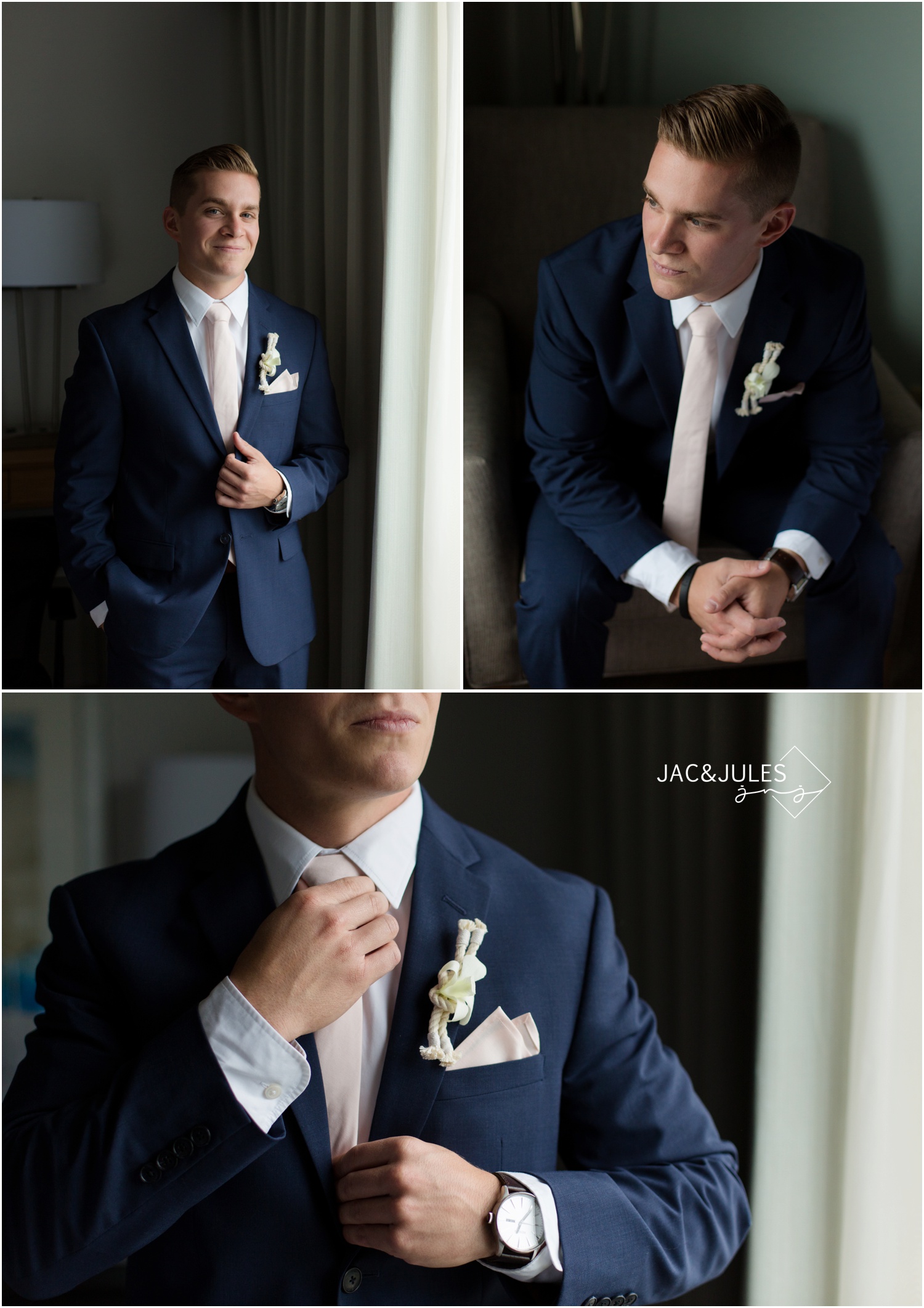groom getting ready at Holiday Inn in Manahawkin, NJ