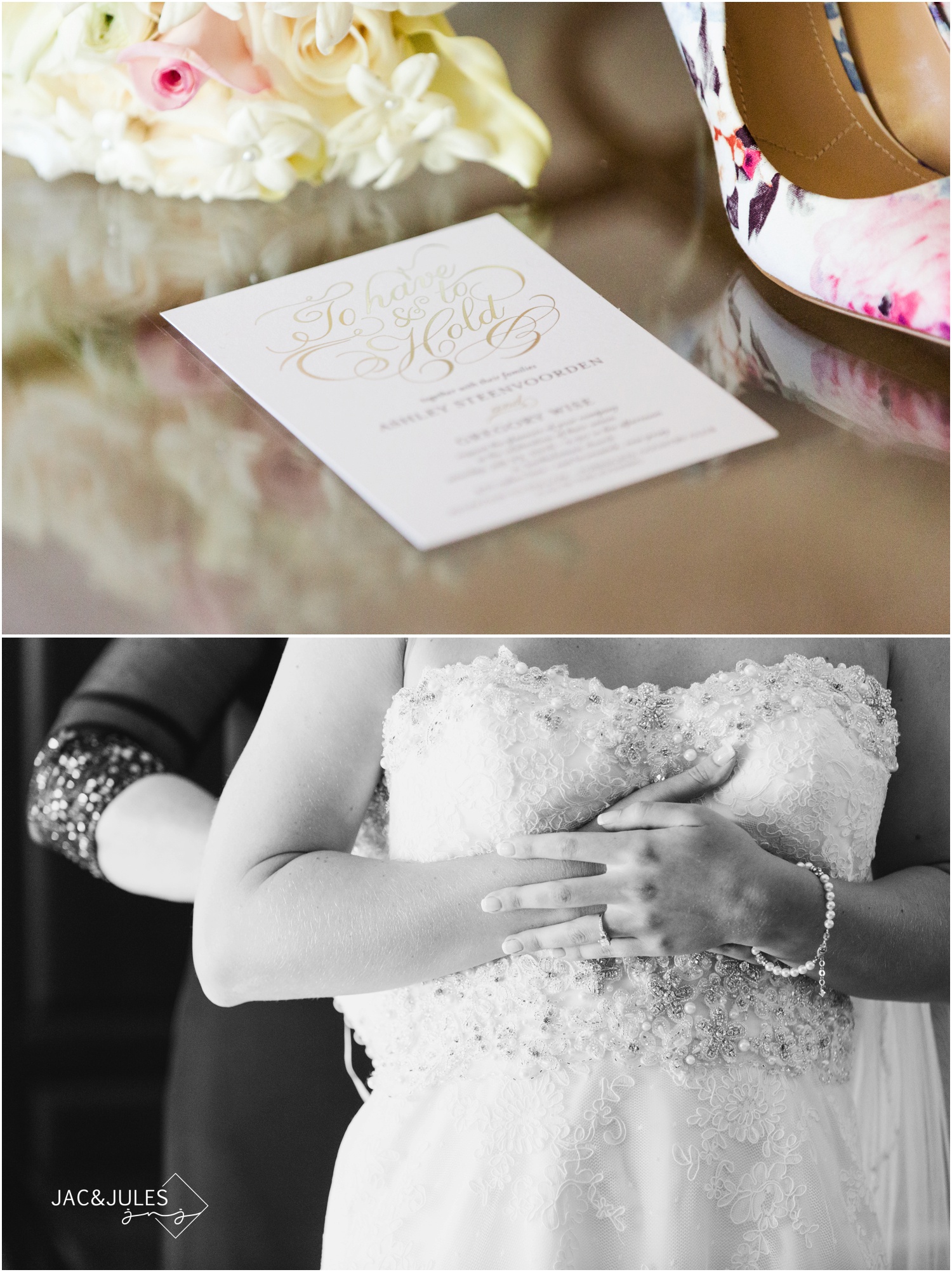 wedding invitation during bride prep