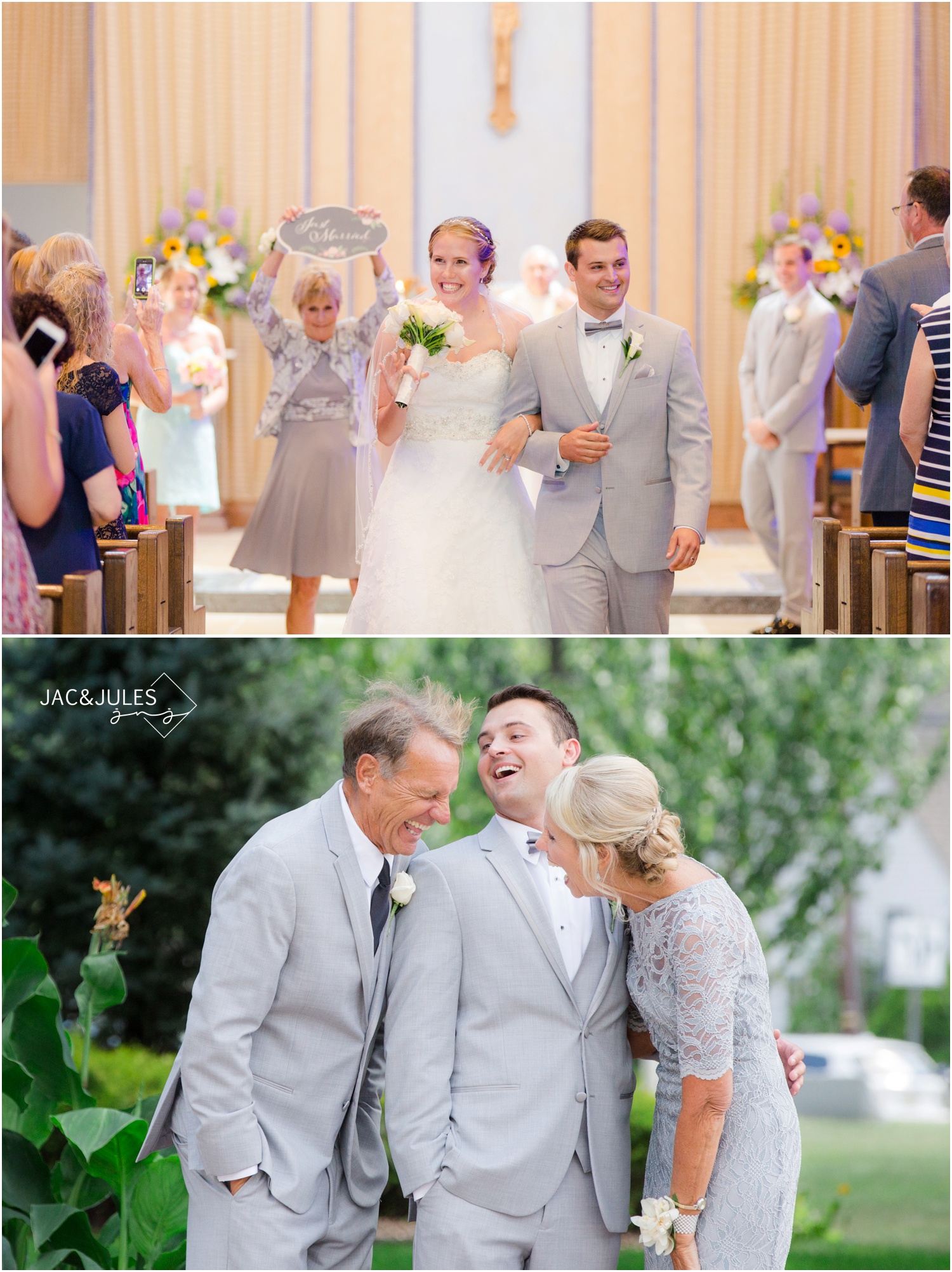 wedding ceremony exit, funny family photo.