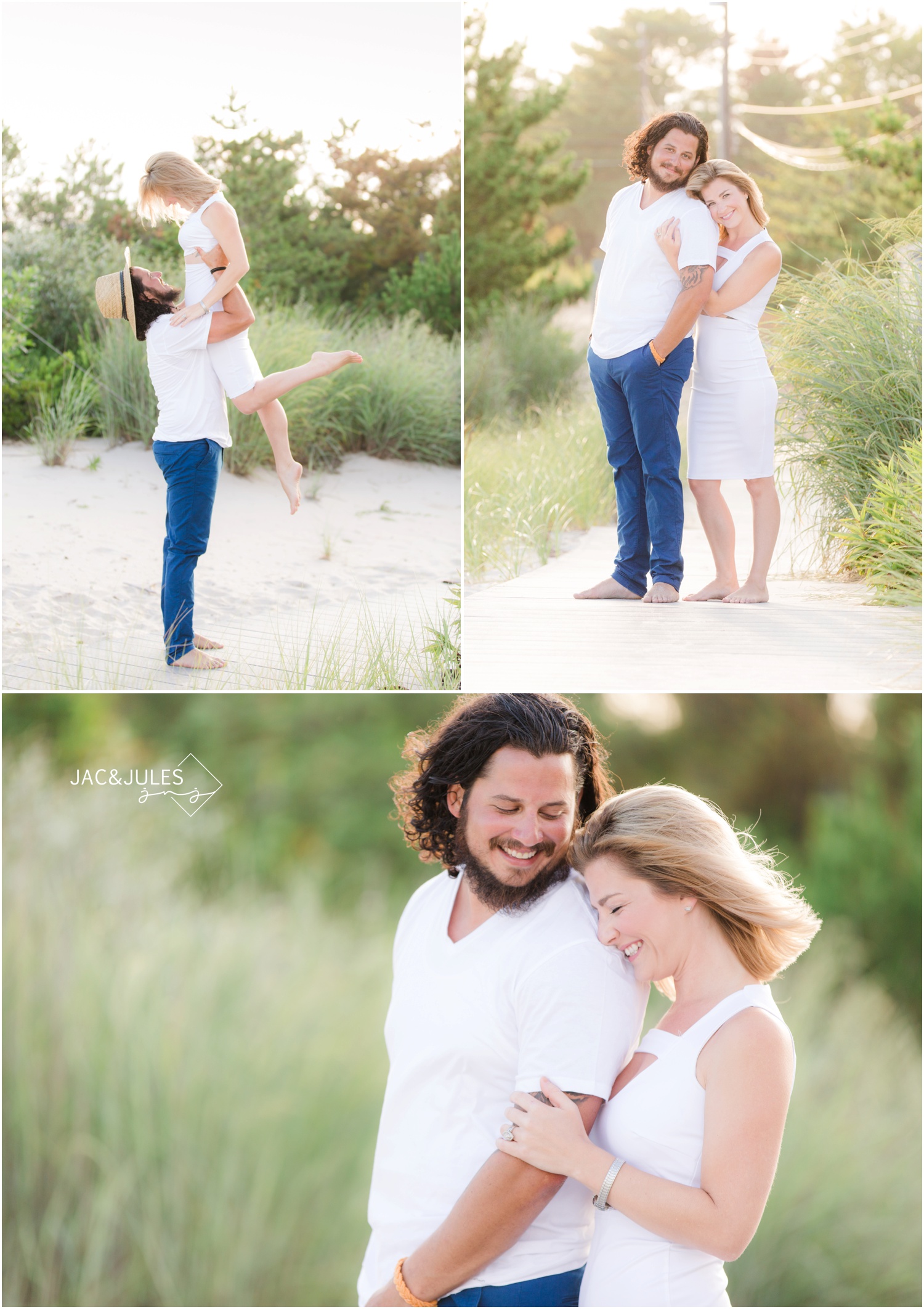 fun couple photos on the beach in Loveladies LBI