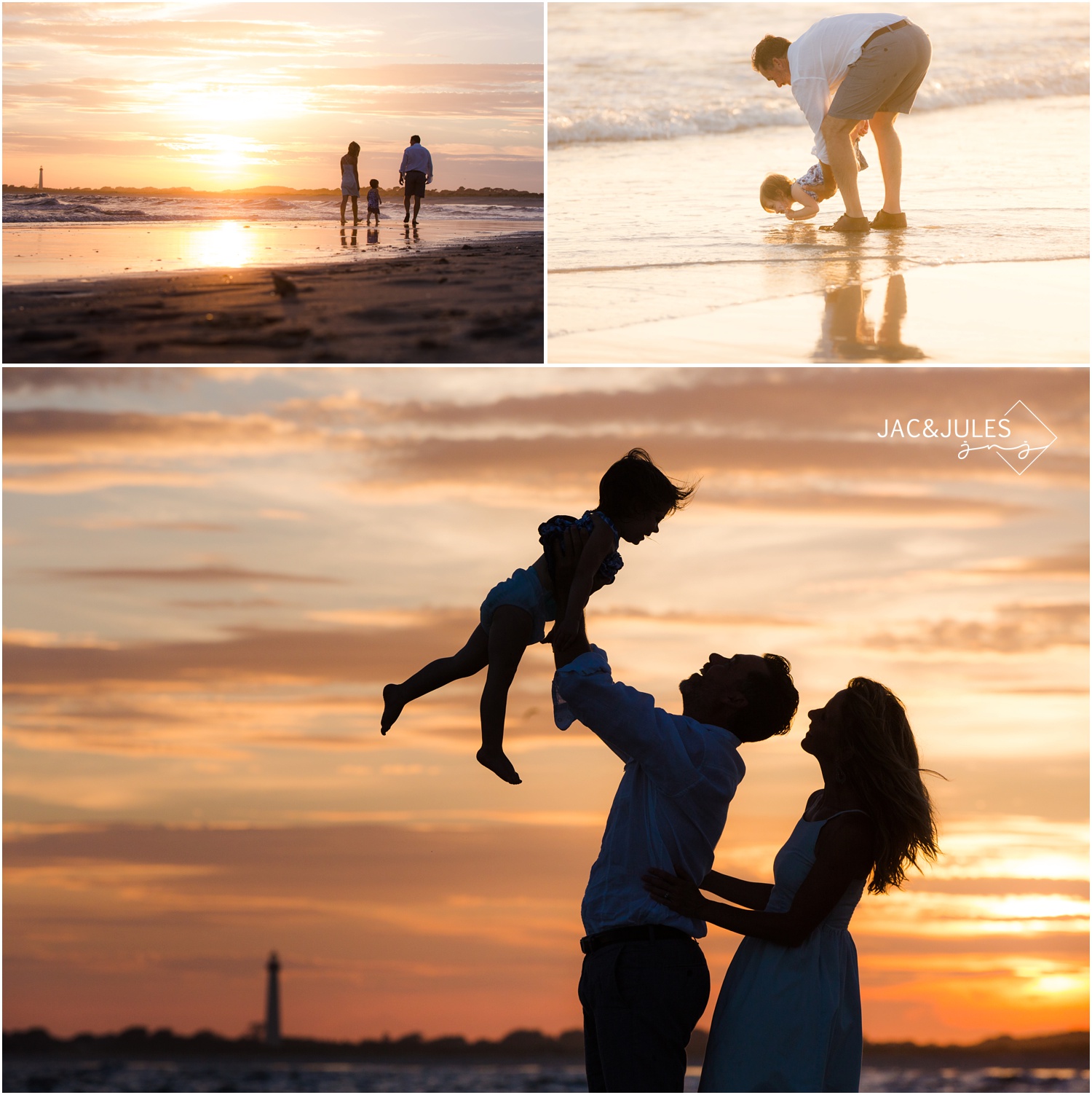 silhouette photos of family on the beach in cape may, nj