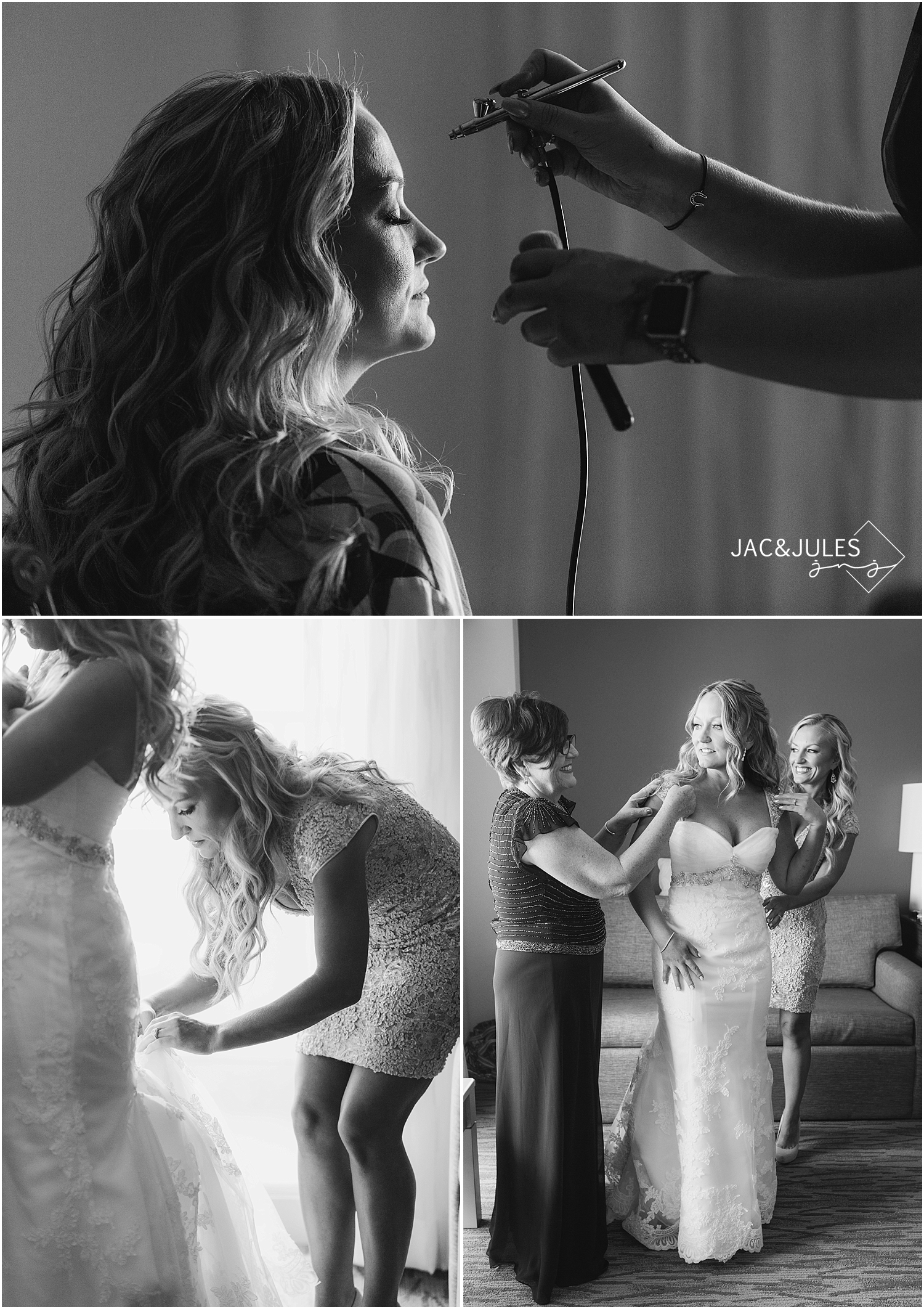 jacnjules photographs bride getting ready for her wedding at Ocean Place in Long Branch, NJ