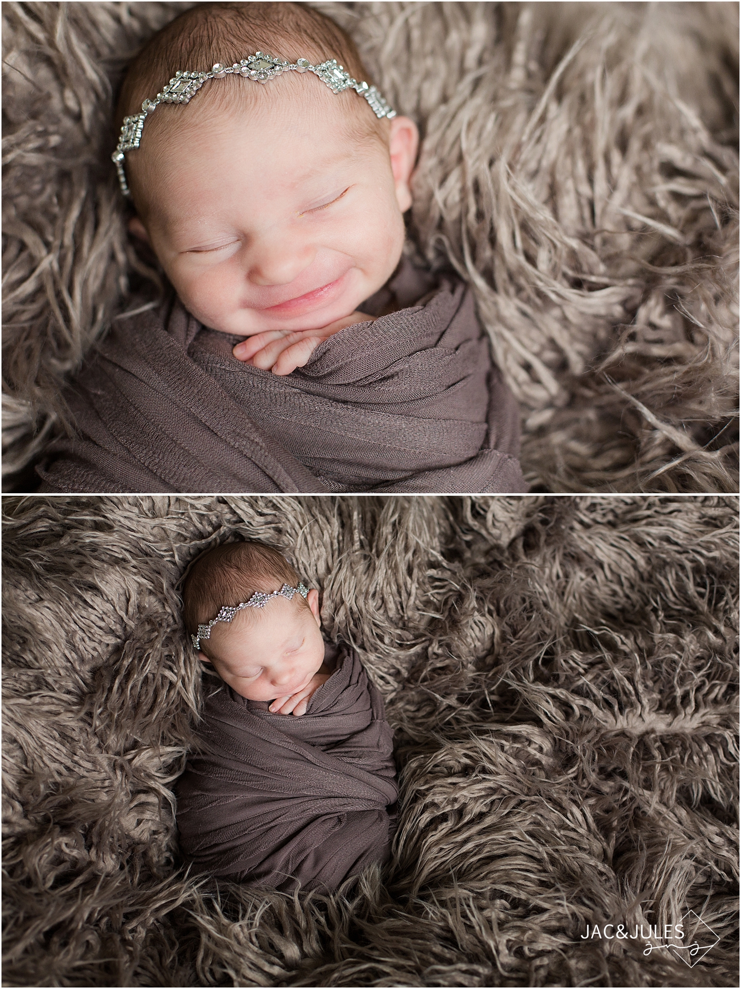 jacnjules photograph a smiling newborn baby girl in Toms River, NJ