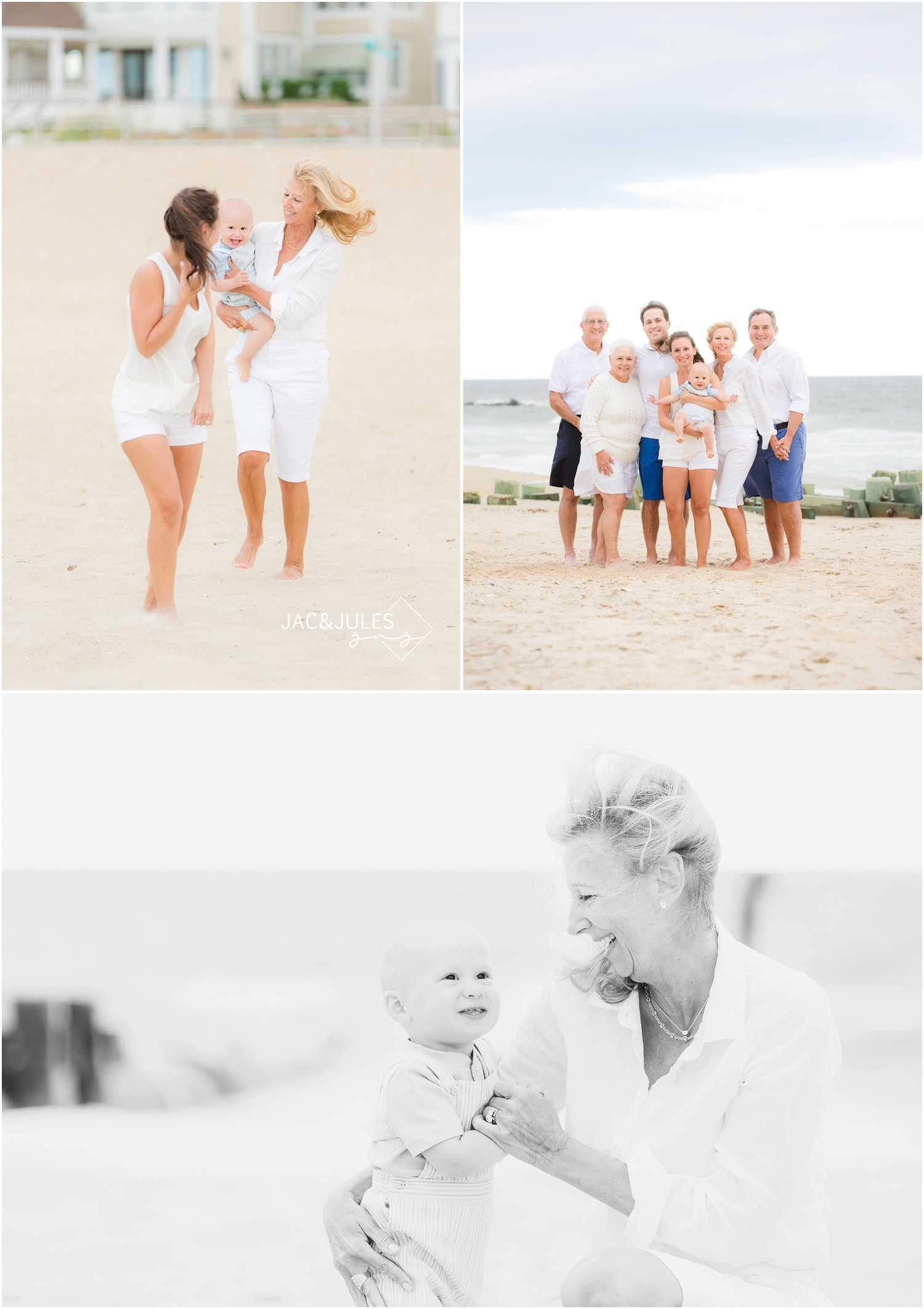 Family photos with grandparents on the beach in Sea Girt, NJ.