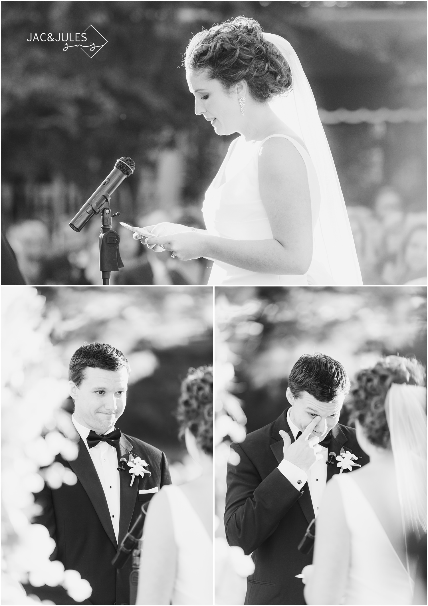 emotional vow reading at wedding ceremony at eagle oaks golf and country club in wall, nj.