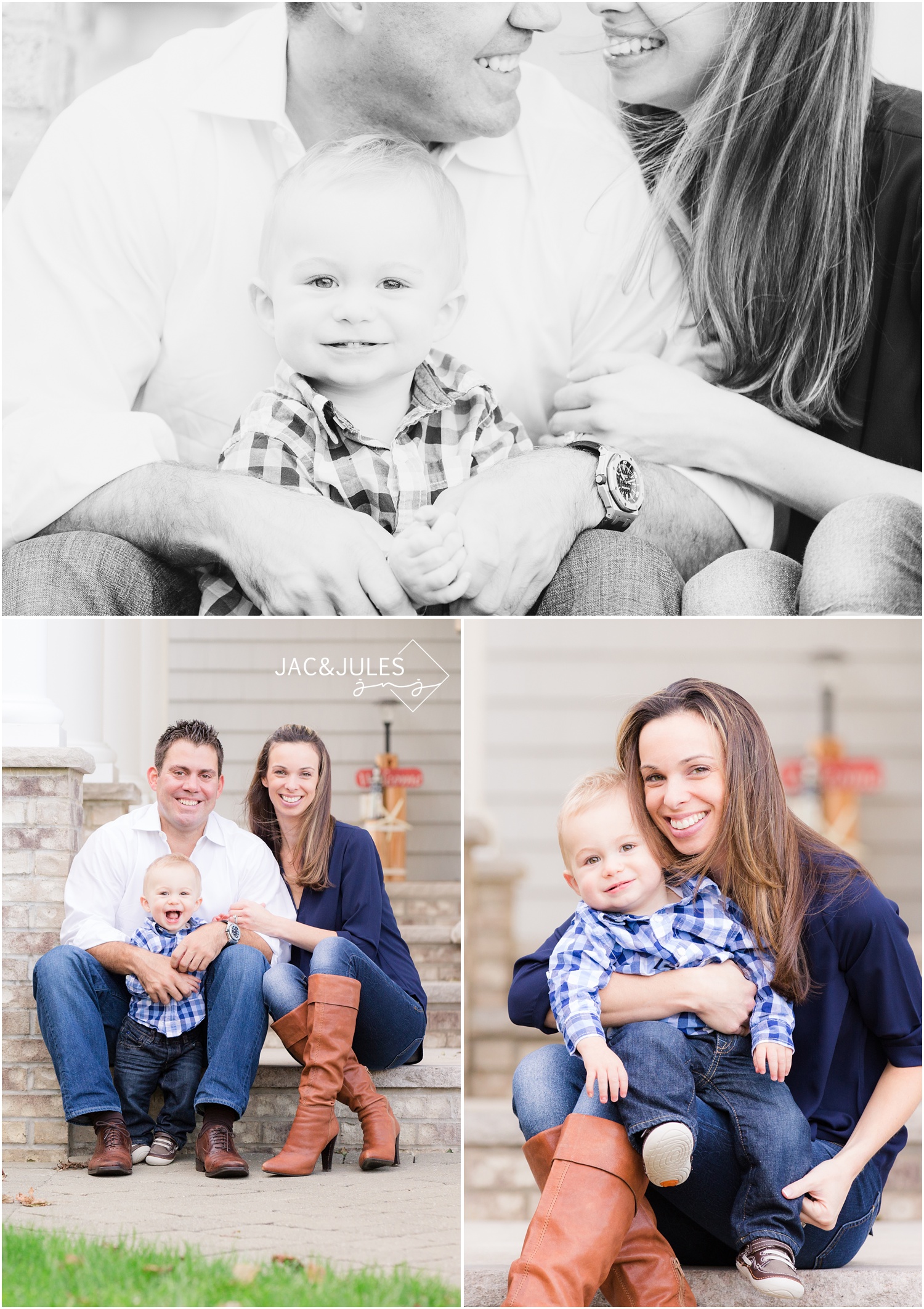 Family photos on porch at home in Brielle, NJ