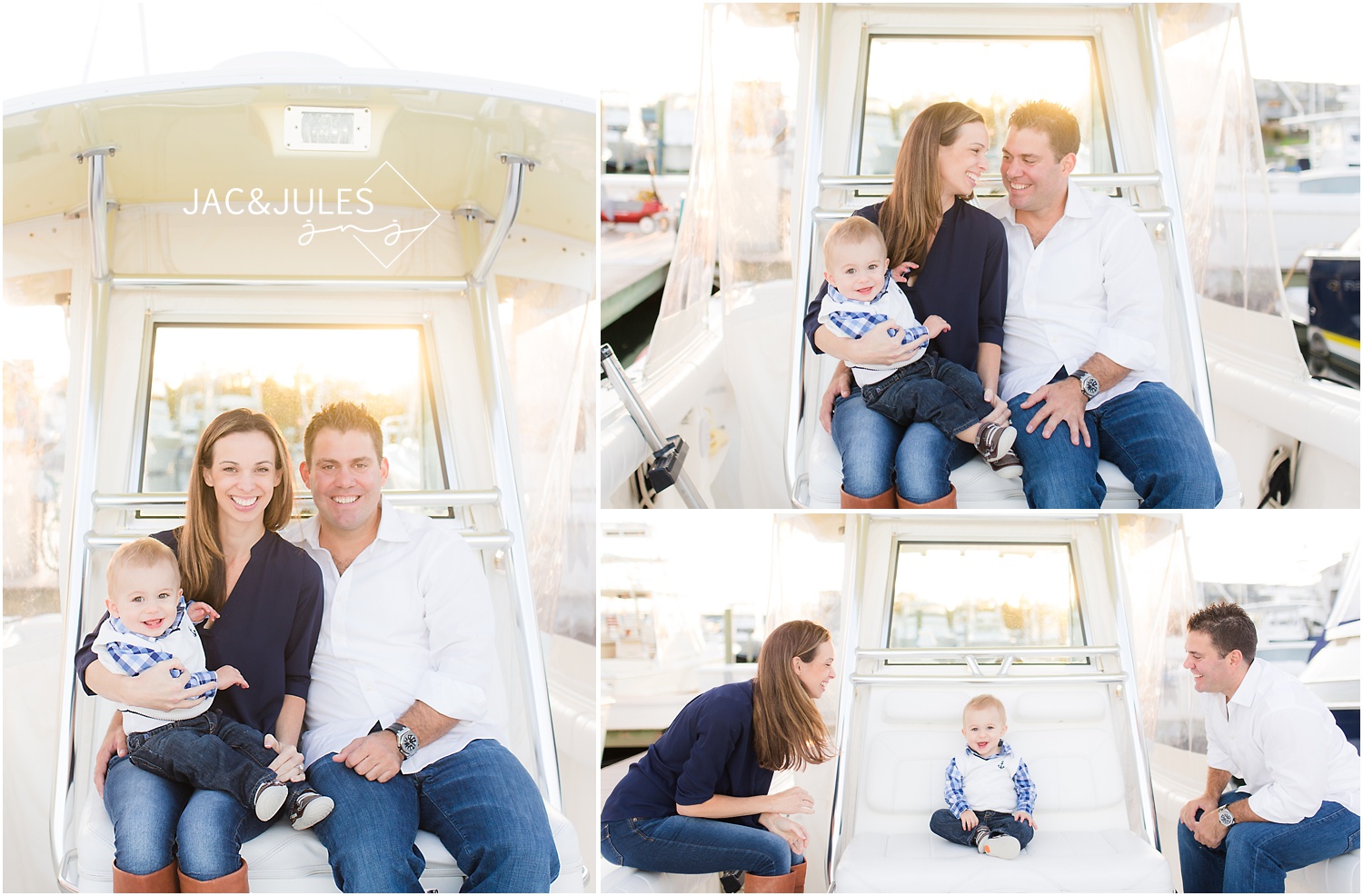 first birthday and family photos on a boat in Brielle, NJ