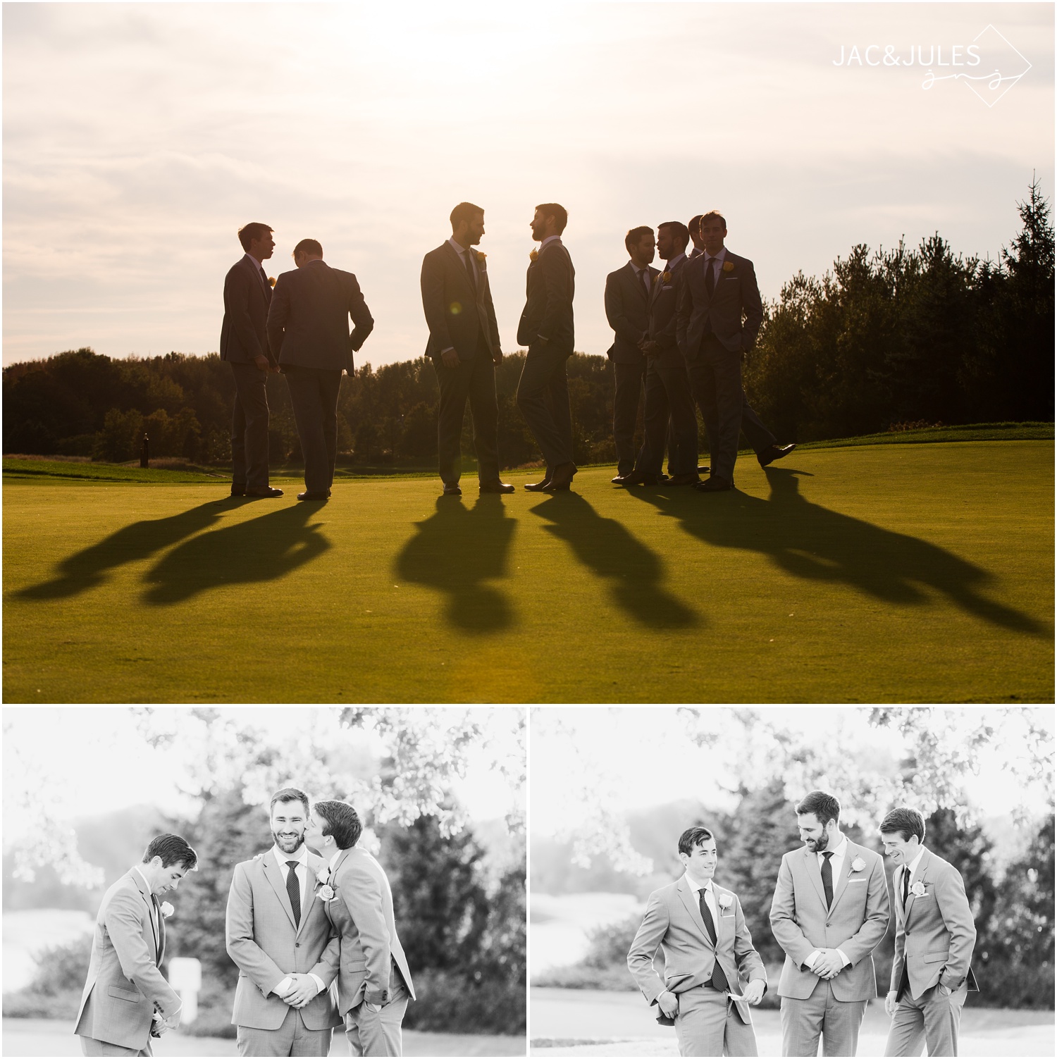 Groomsmen photos on golf course in Farmingdale, NJ.