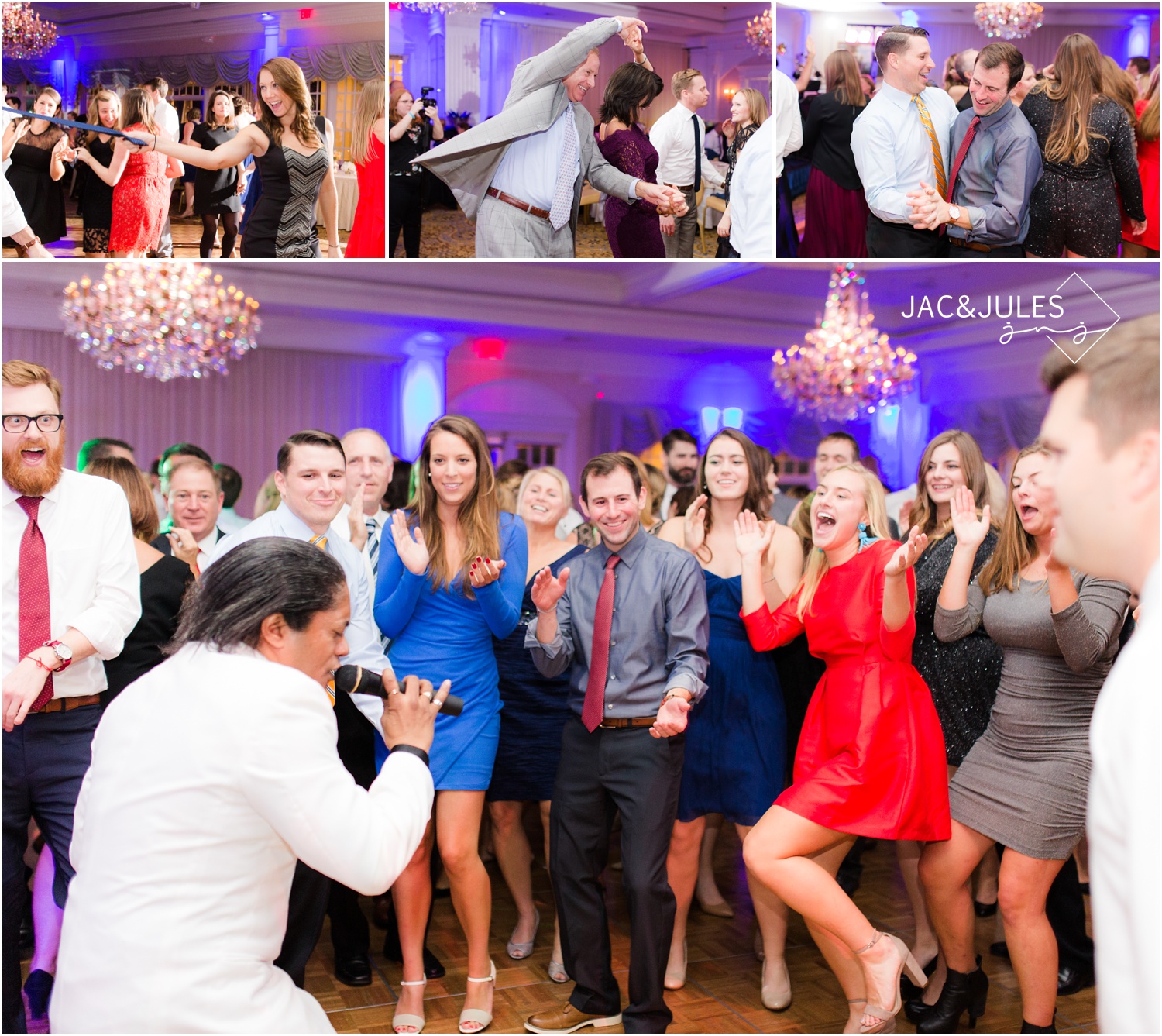 fun dancing wedding reception photos at Eagle Oaks Golf and Country Club in Farmingdale, NJ.