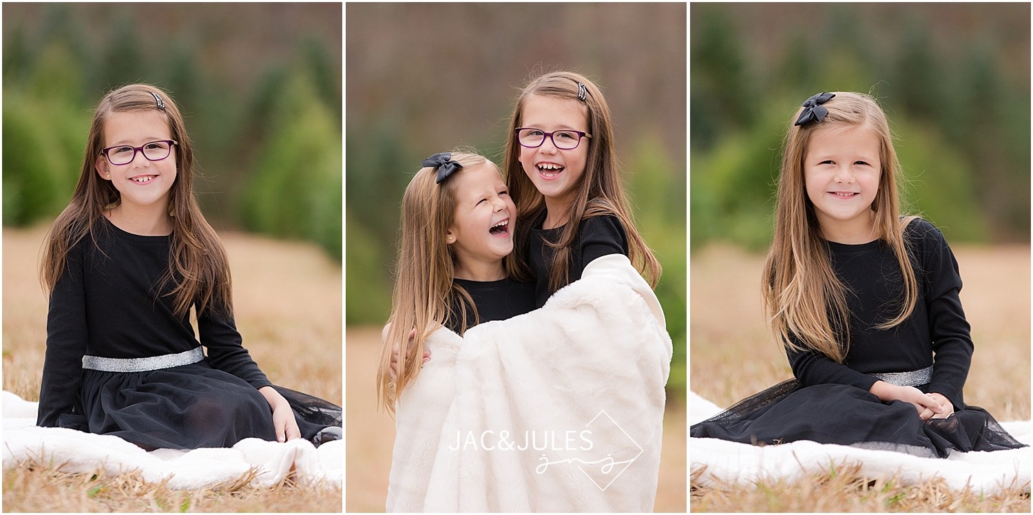 jacnjules photographs adorable girls for their holiday photos at lone silo tree farm in NJ