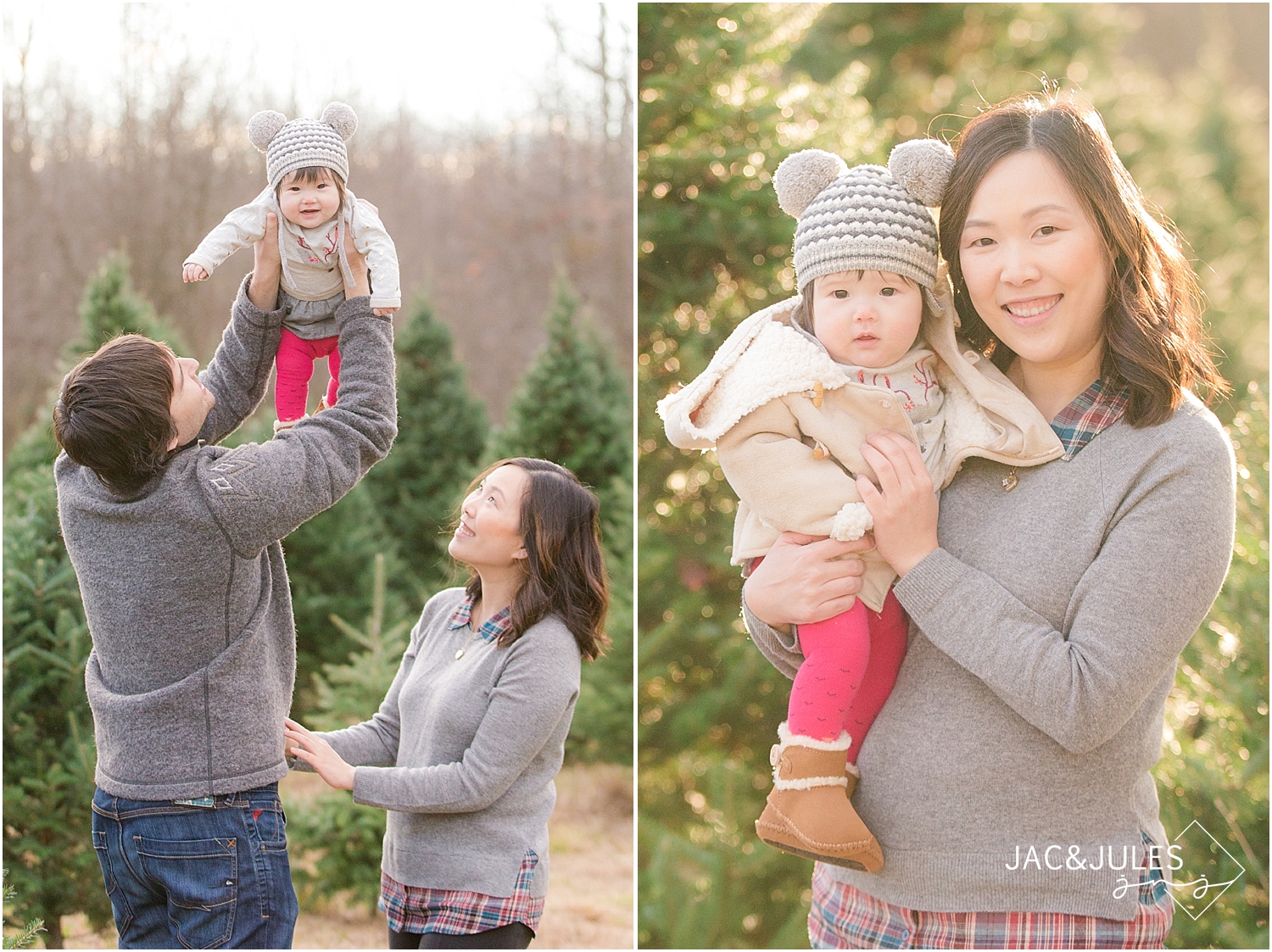 jacnjules photographs 6 month old girl for christmas at lone silo tree farm in NJ
