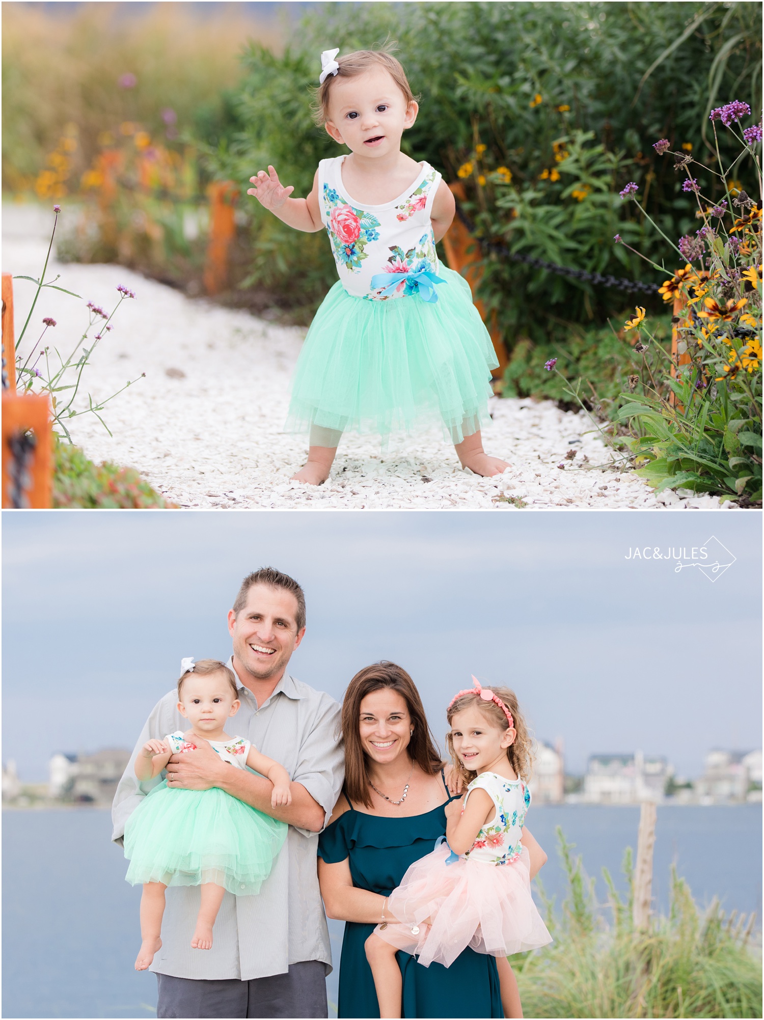 First birthday girl and her family on the bay in Mantoloking, NJ.