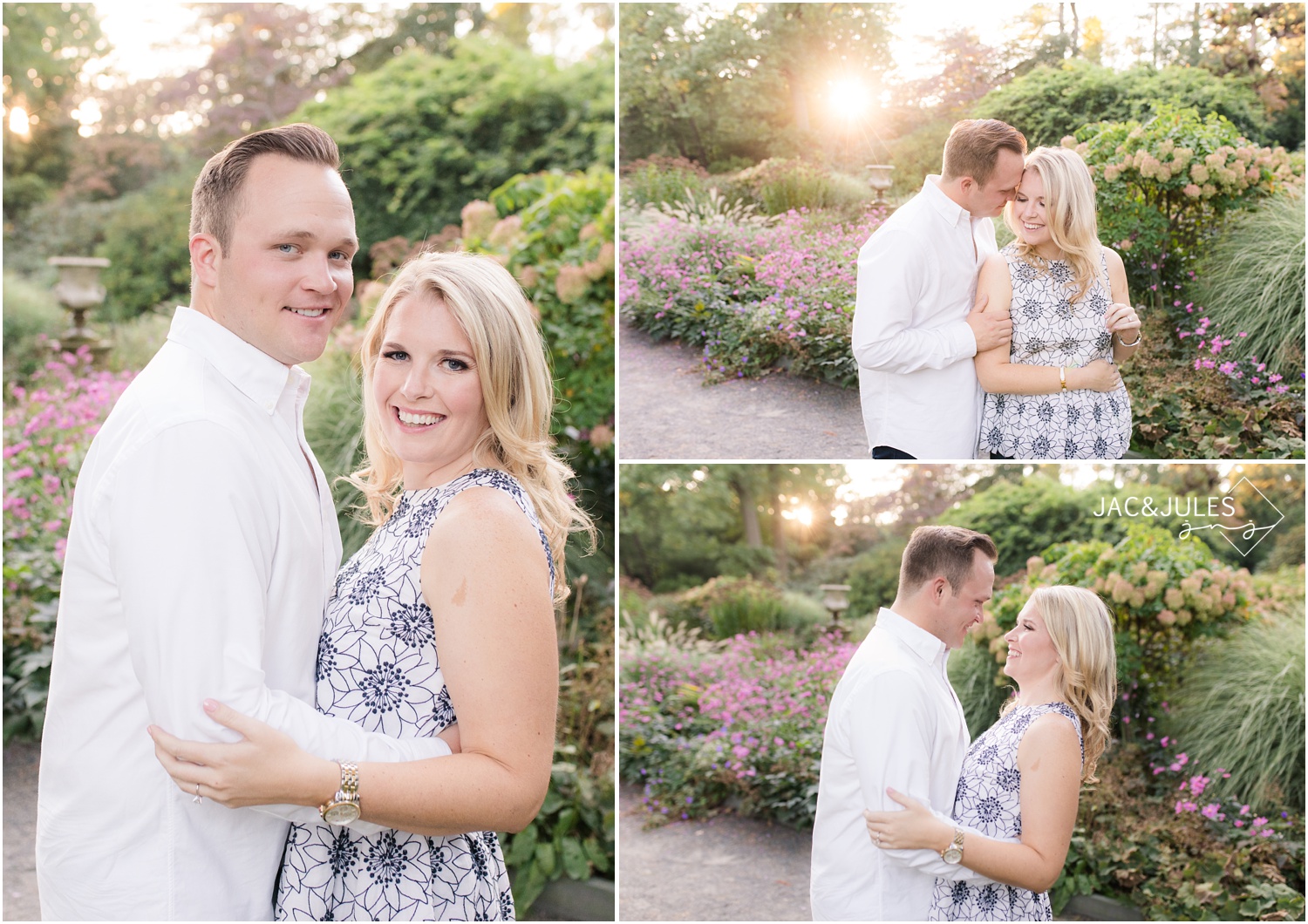 golden sunny Engagement photos at Van Vleck House and Gardens in Montclair, NJ.