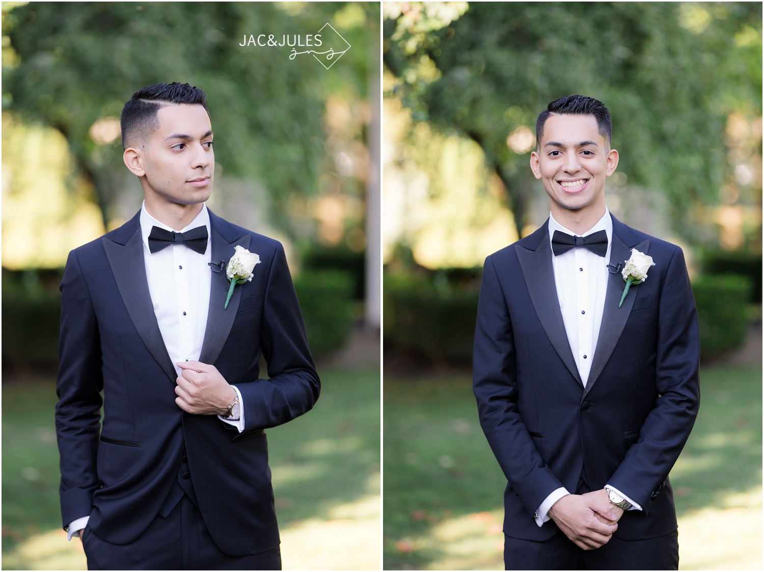 Groom waiting to see bride at The Shadowbrook in Shrewsbury, NJ.