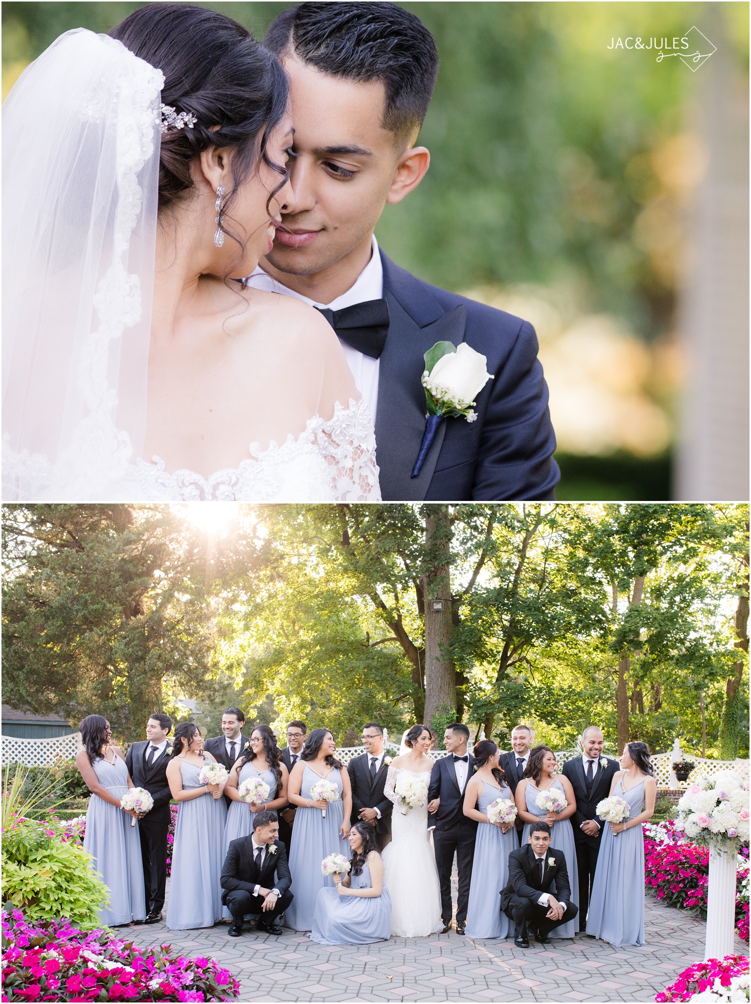 Romantic Bride and groom picture and bridal party portrait at The Shadowbrook in Shrewsbury, NJ.