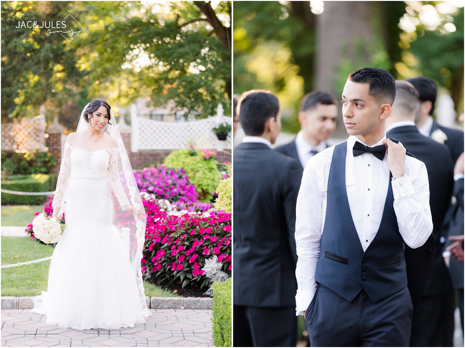 Pretty Bride portrait and handsome groom picture at The Shadowbrook in Shrewsbury, NJ.