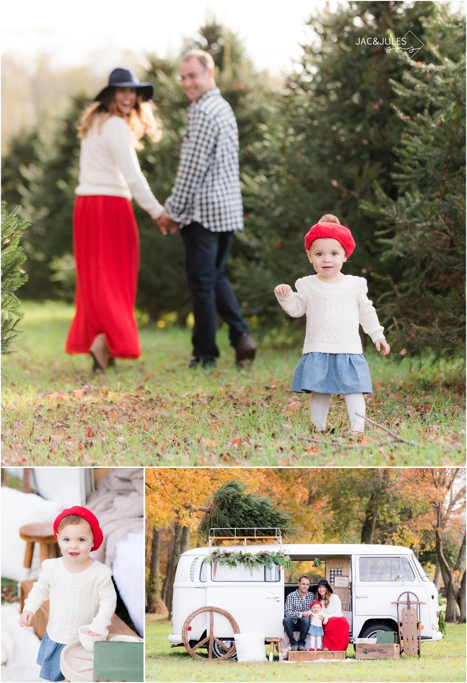 wardrobe inspiration for holiday photos with vintage VW bus in Freehold, NJ.
