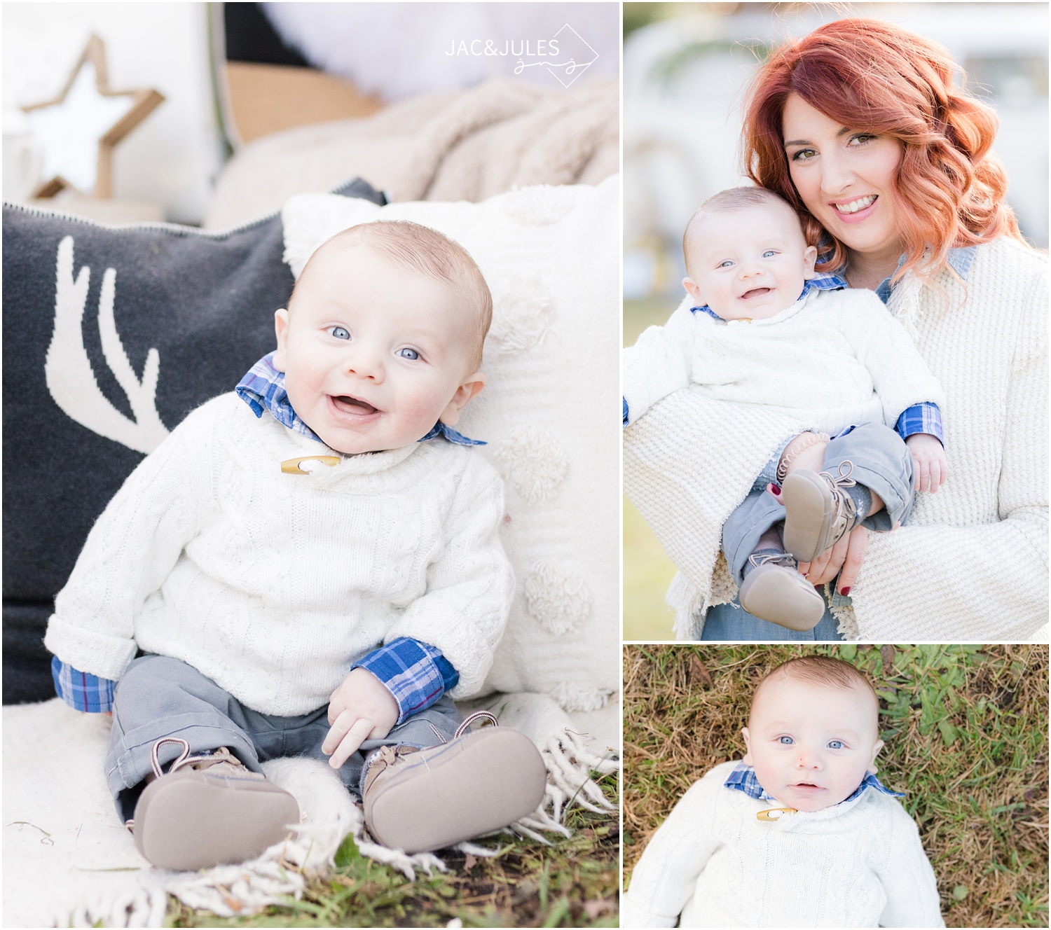 Sweet baby holiday photos with VW Bus at Patterson Greenhouse Christmas tree farm in Freehold, NJ.