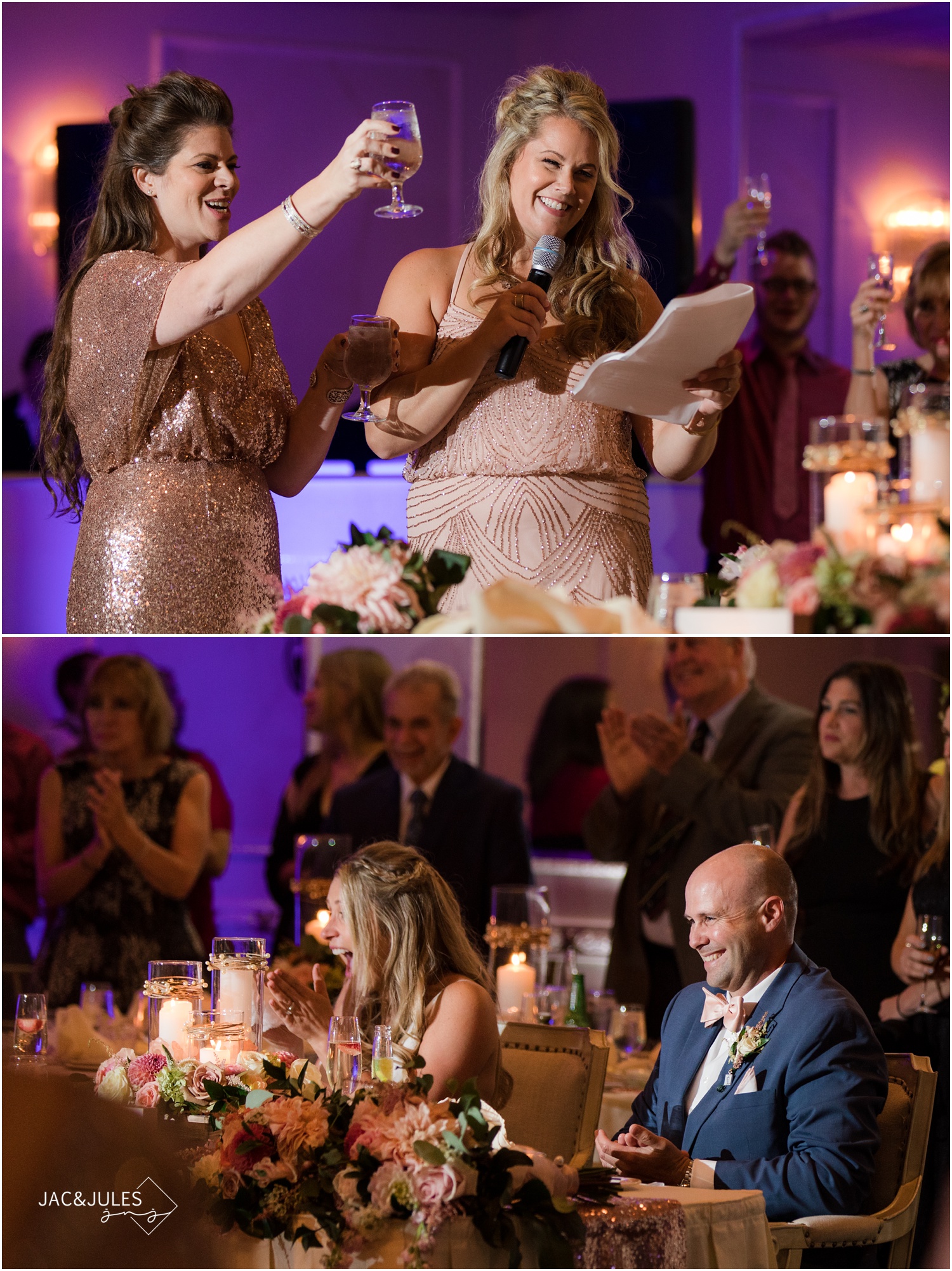 Speeches and toasts during a wedding reception at The Breakers in Spring Lake.