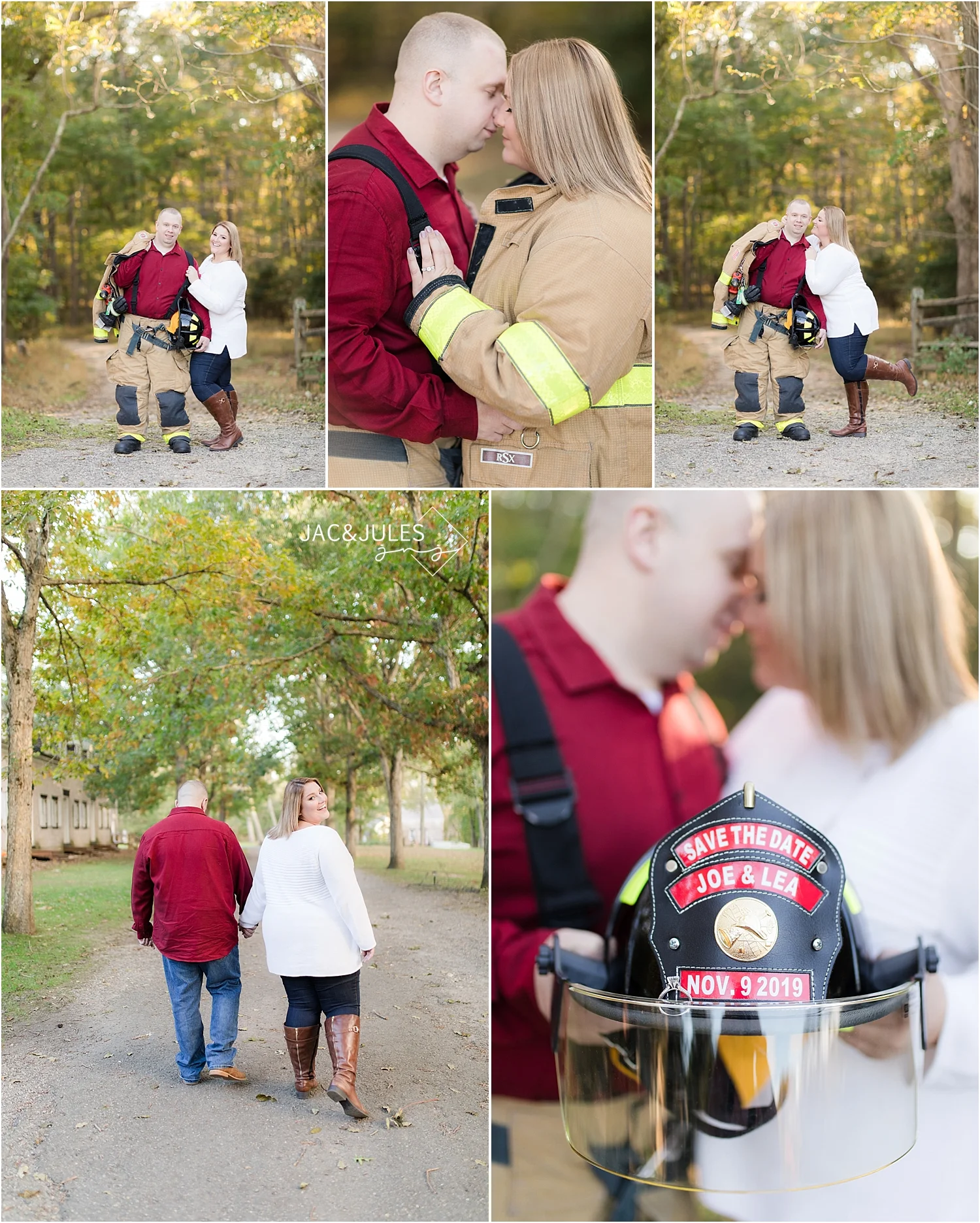 fireman helmet with engagement ring at allaire state park