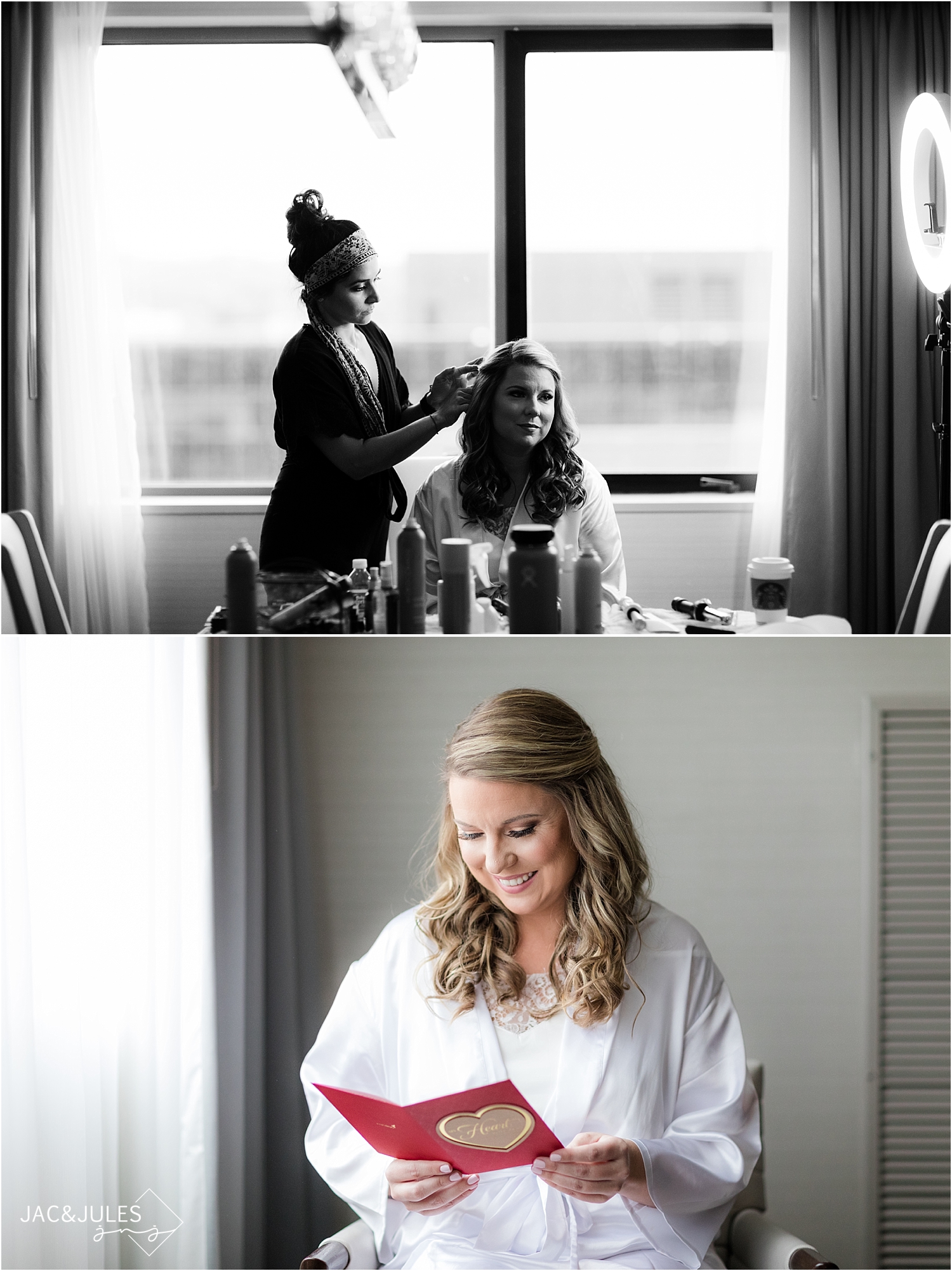 bride gets ready at short hills hilton