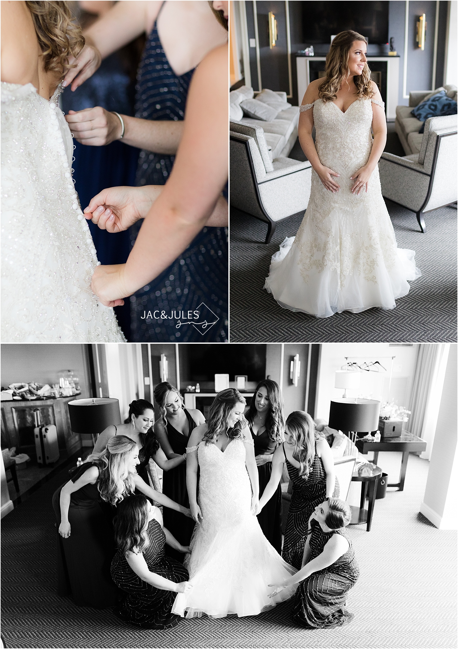 bride gets ready for her wedding at short hills hilton nj