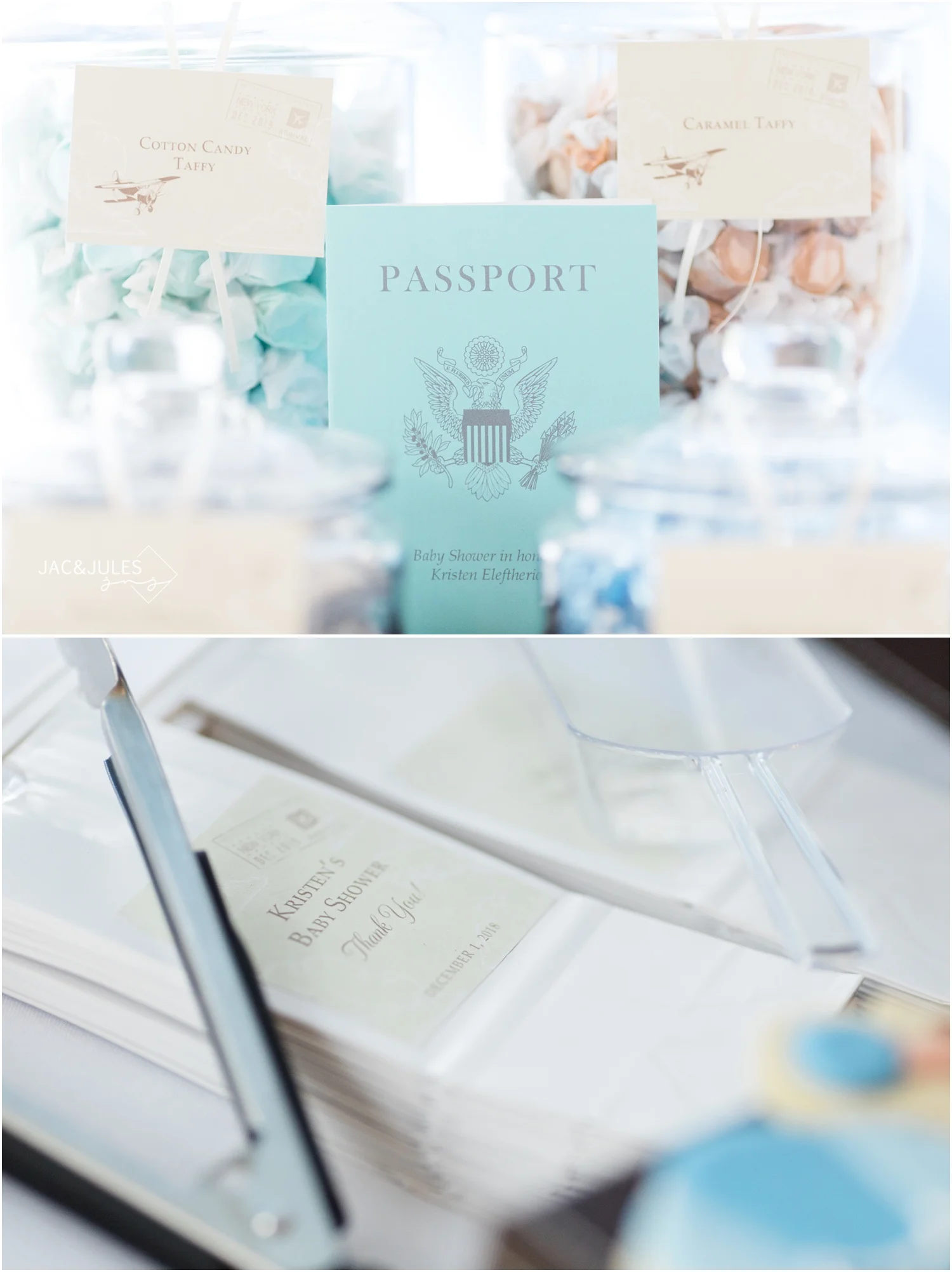 luggage cake and world cake pops for travel theme baby shower at Forsgate Country Club.