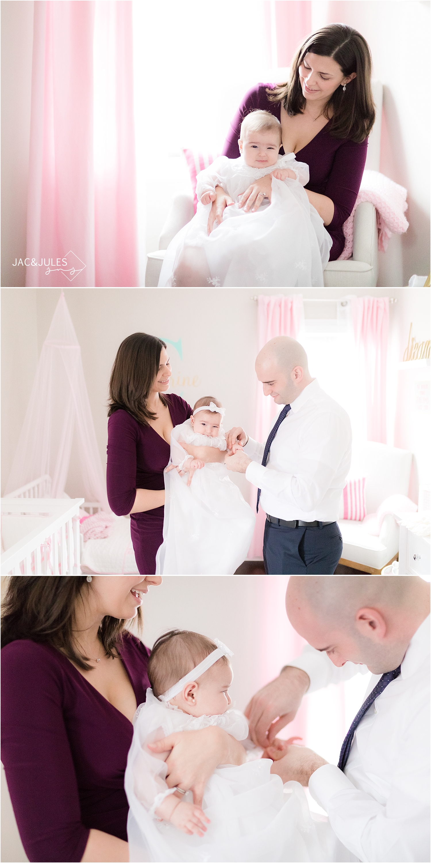 baby girl getting ready for her baptism in nj
