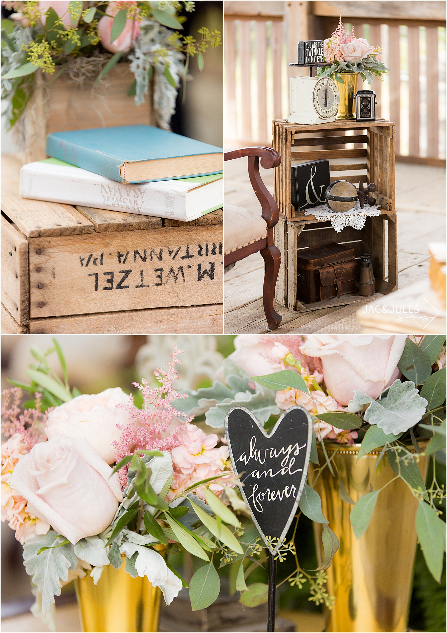 vintage wedding decor at farm at eagles ridge in Lancaster PA