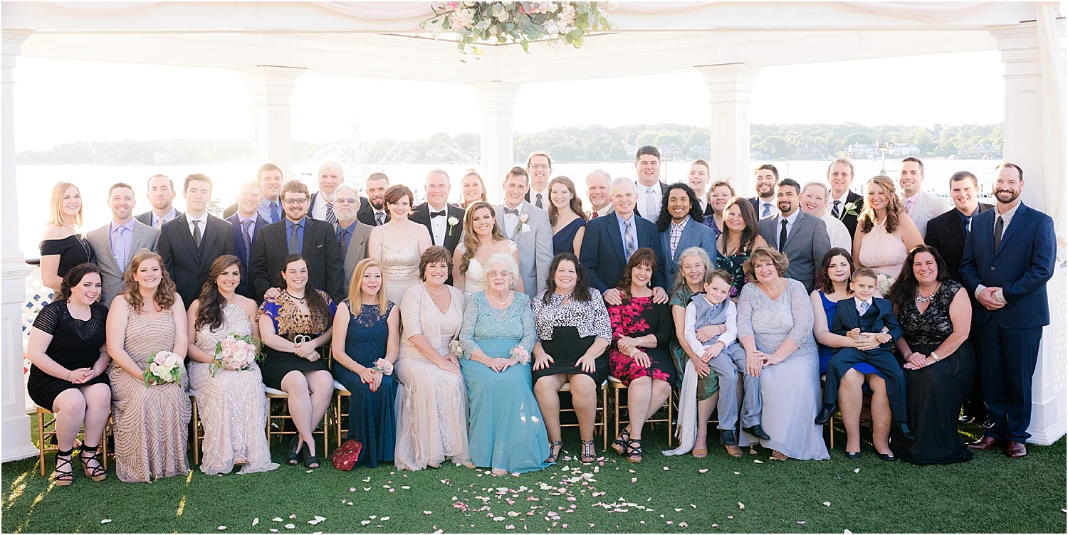 Extended family photo at a wedding at Clarks Landing in Point Pleasant NJ