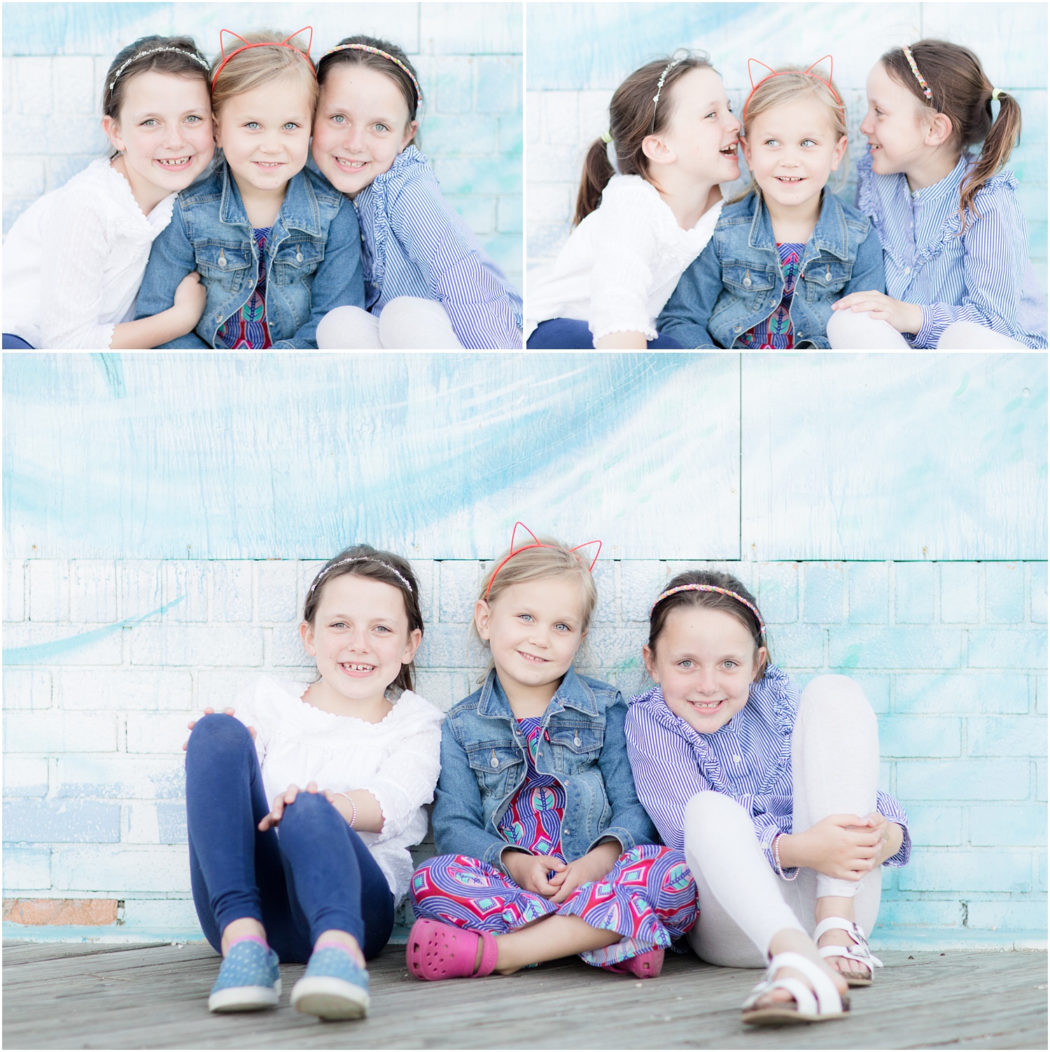 close up photos of 3 girls on the boardwalk in Asbury Park.