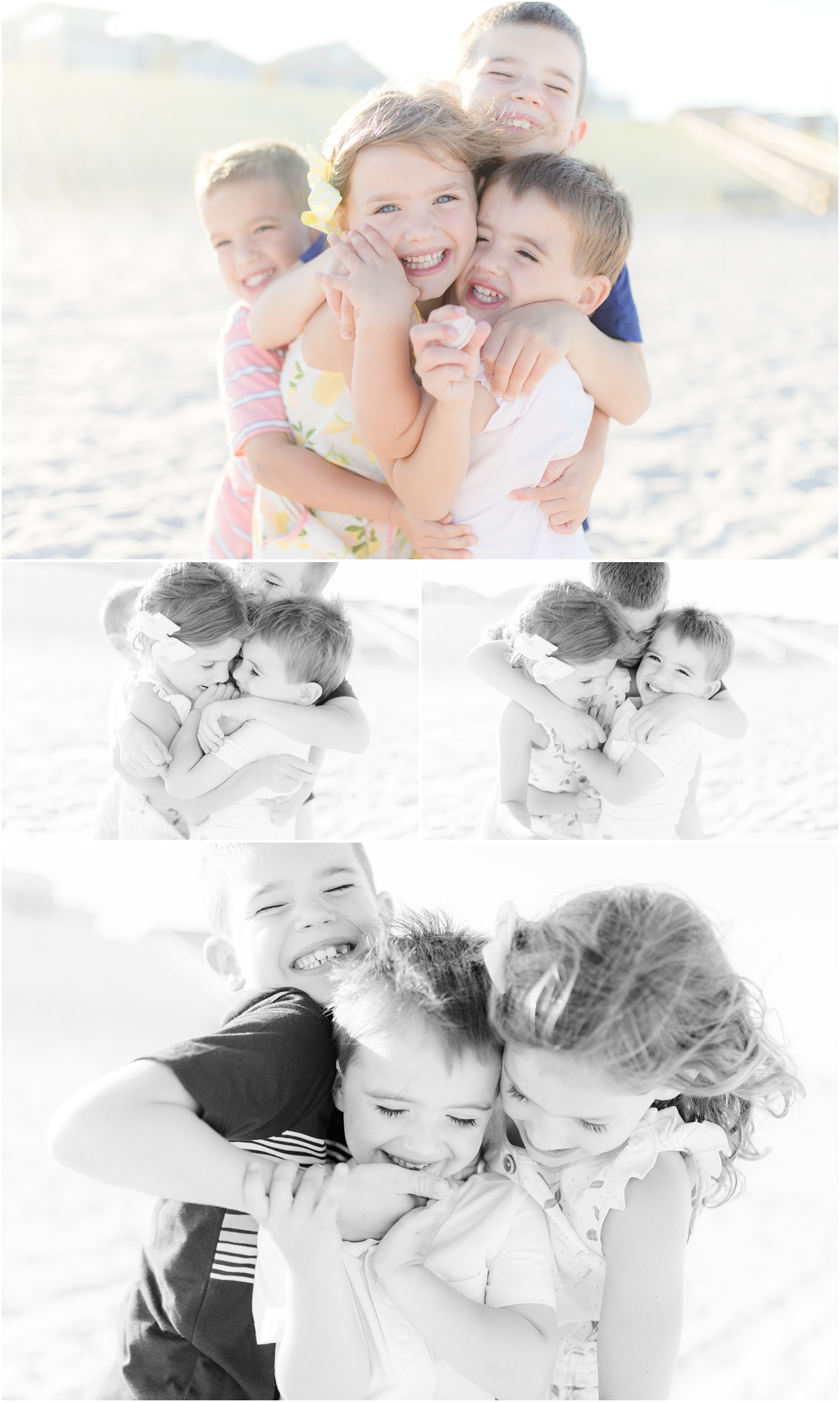 fun intimate candid moments with 5 kids at the beach in Lavallette, NJ.