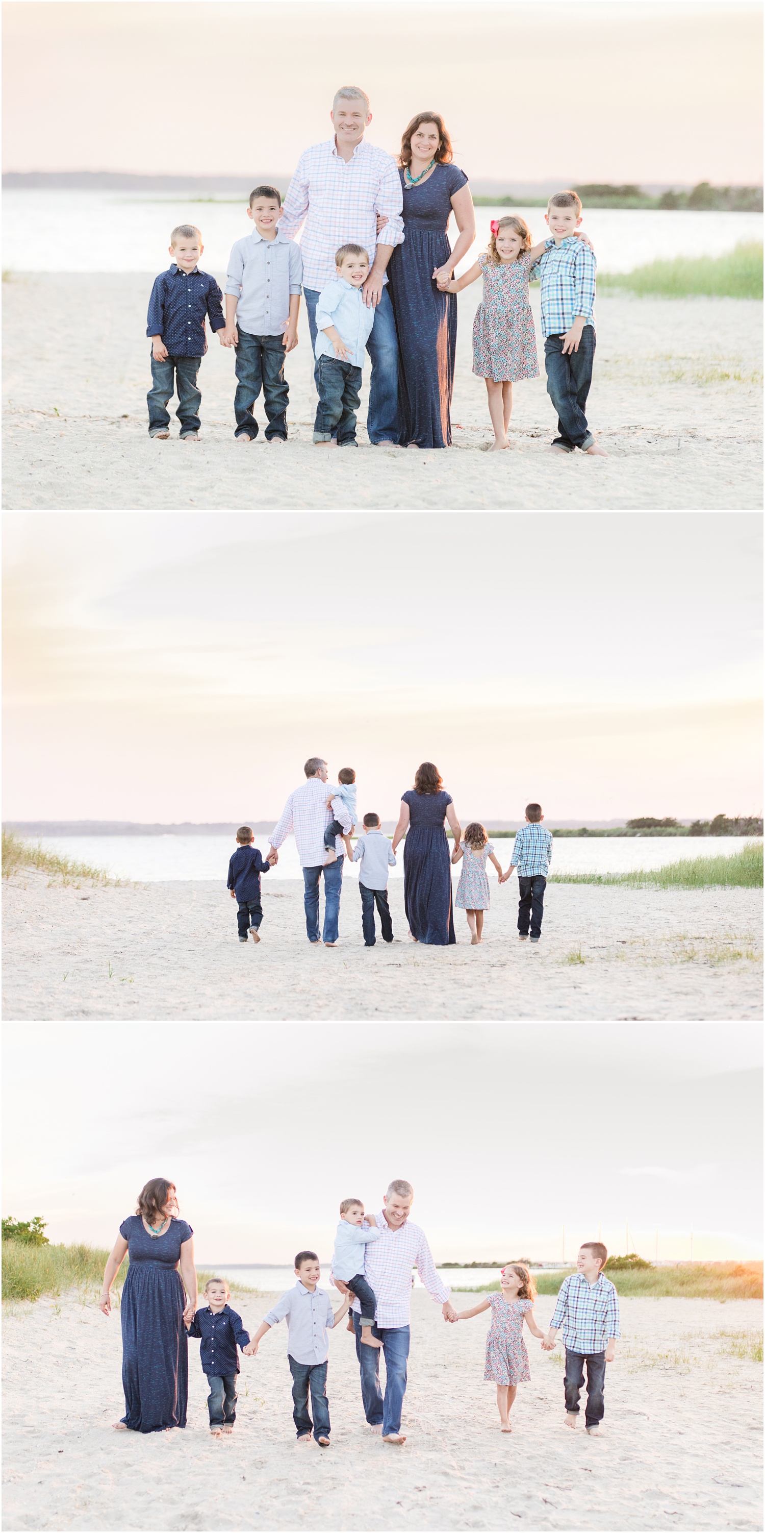 Photos of family of 7 in soft colors at the Barnegat Bay in Lavallette, NJ.