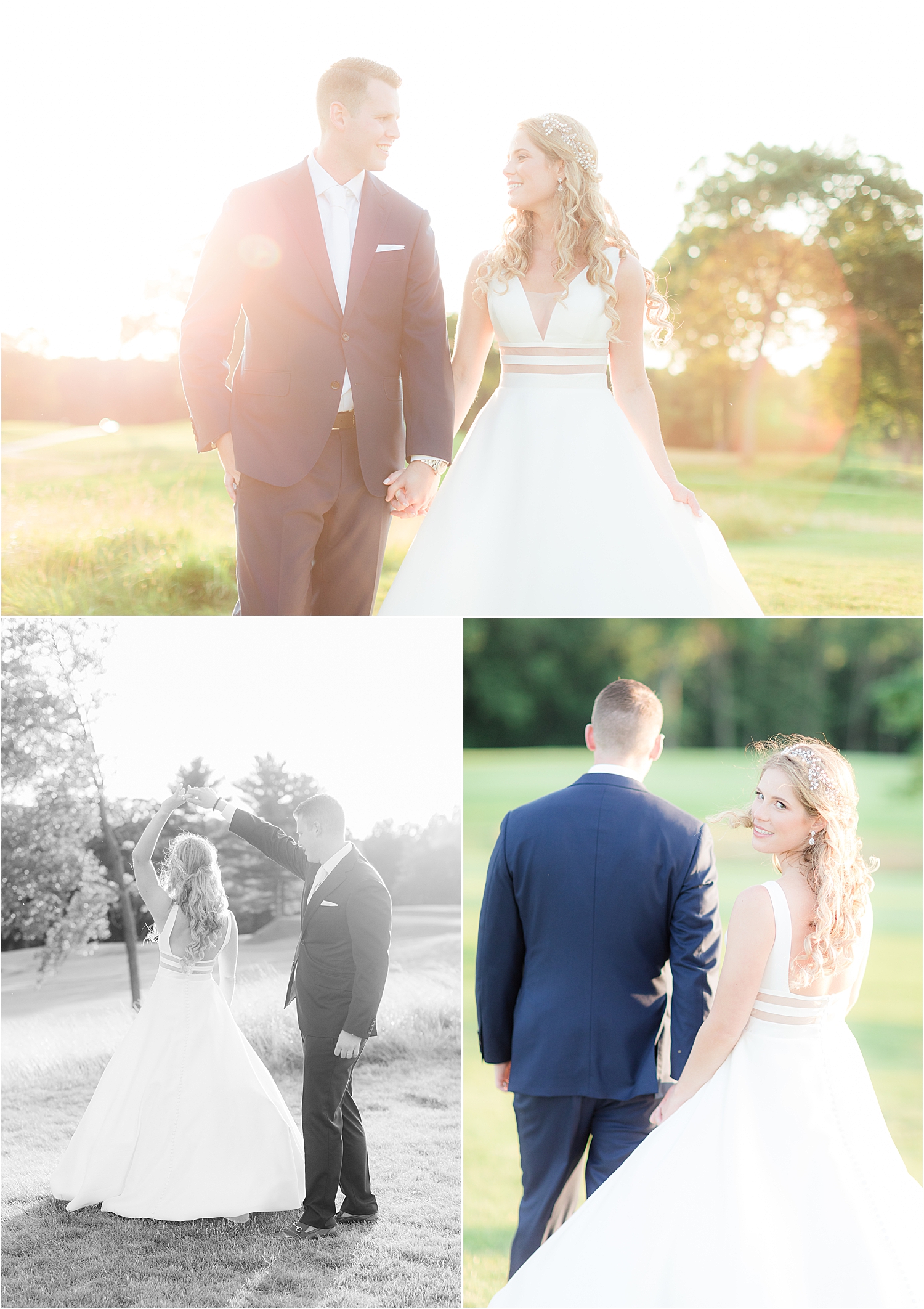 romantic sunset portraits of bride and groom at north jersey country club