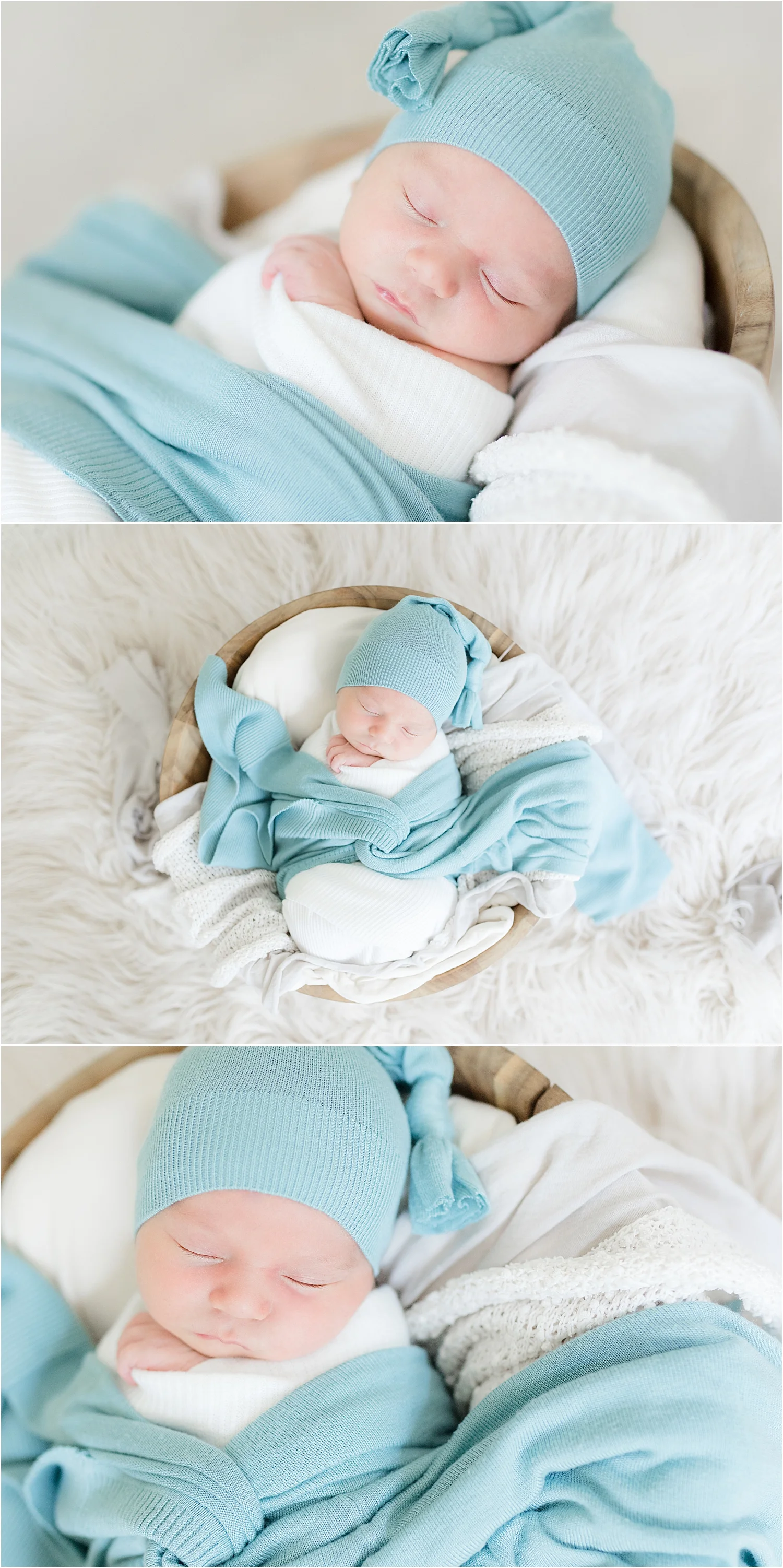 cute newborn boy photo in blue swaddle