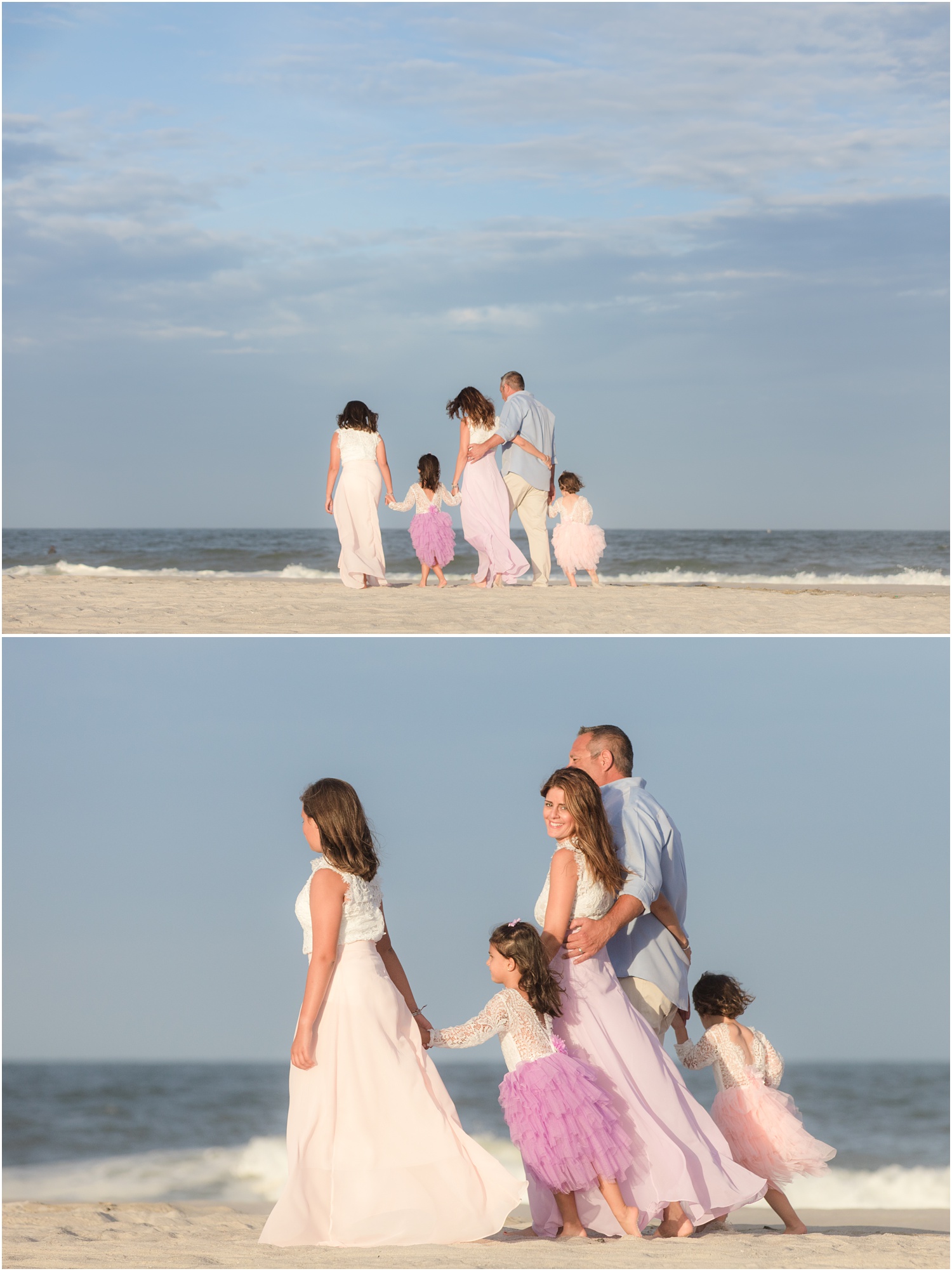 Family Beach photos with tulle dresses.