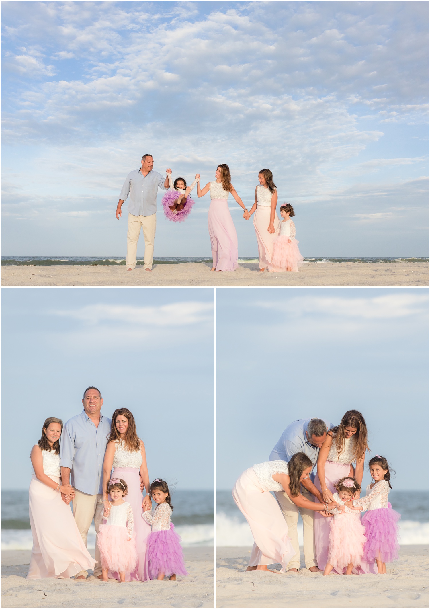 fun Family Beach photos with tulle dresses.