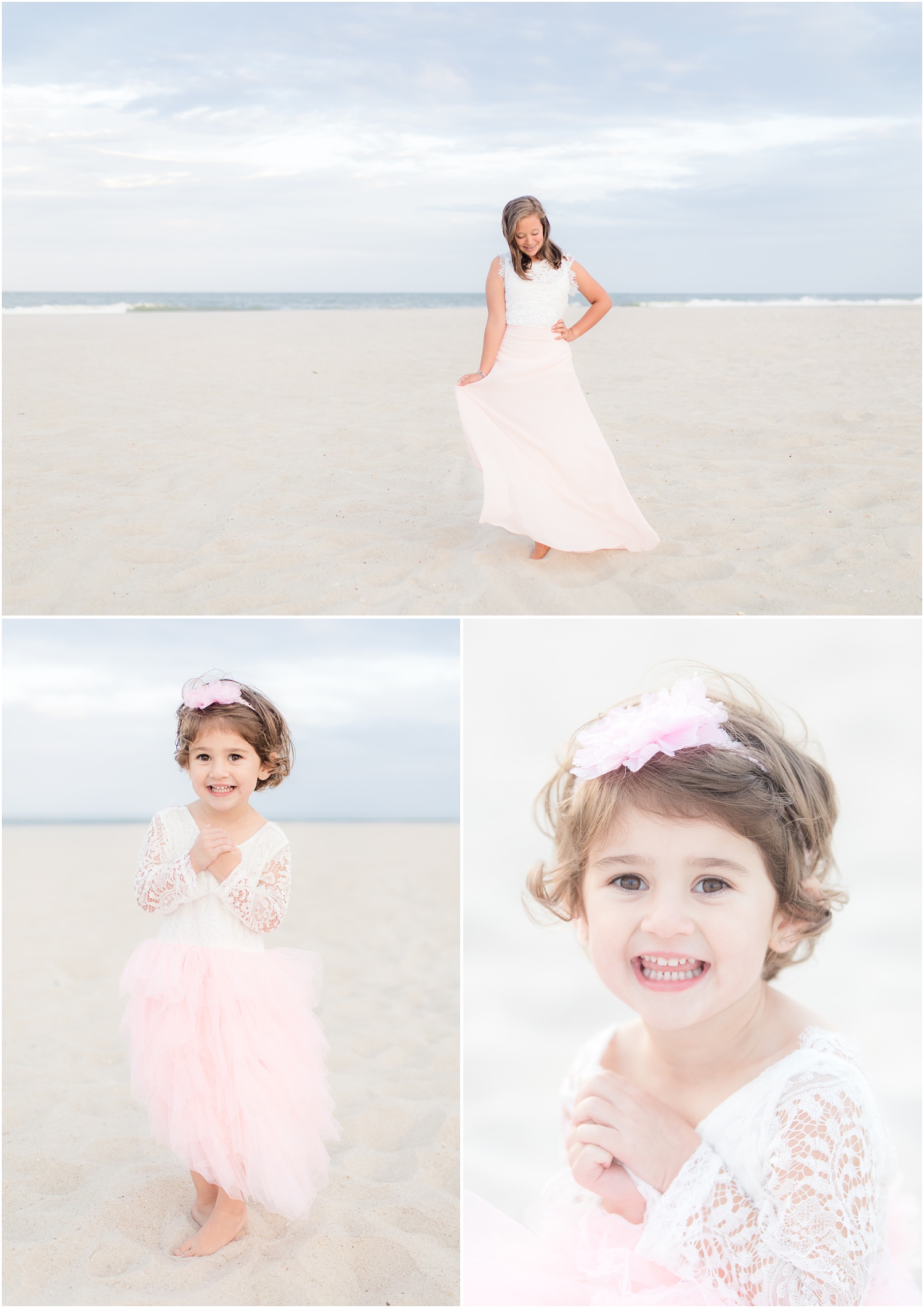 Girly beach photos with tulle dresses.